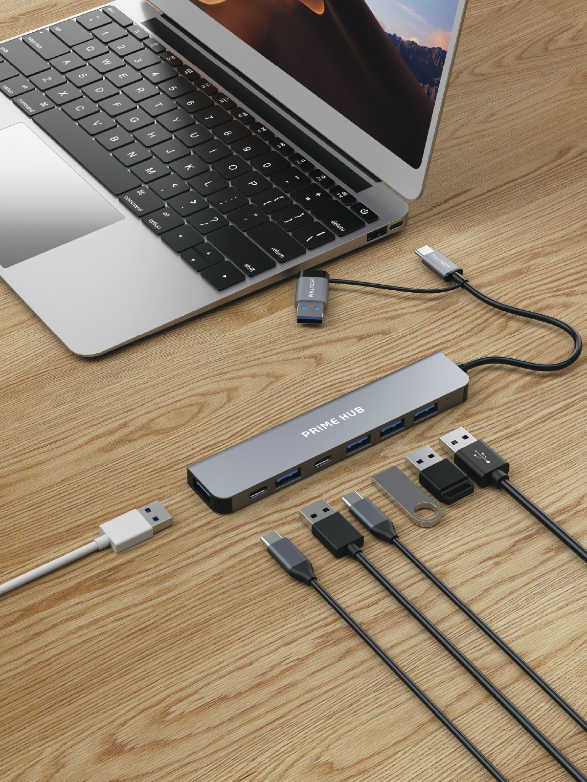 Fulltech FH28 7-in-2 USB-C+A Çoklayıcı | 5x USB Girişi + 2x USB-C | 5Gbps Hızlı Veri Aktarımı | Laptop & MacBook Uyumlu Çoklu Port Adaptör