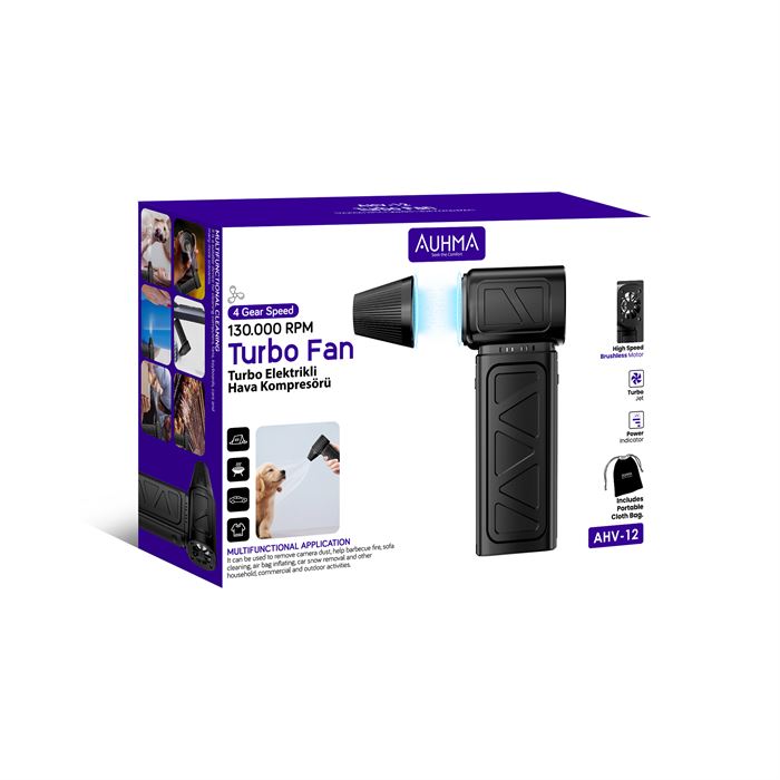 Auhma AHV-12 Turbo Jet Fan 130.000RPM Fırçasız Motorlu Elektrikli Hava Kompresörü – 4 Vitesli, Taşınabilir Çantalı
