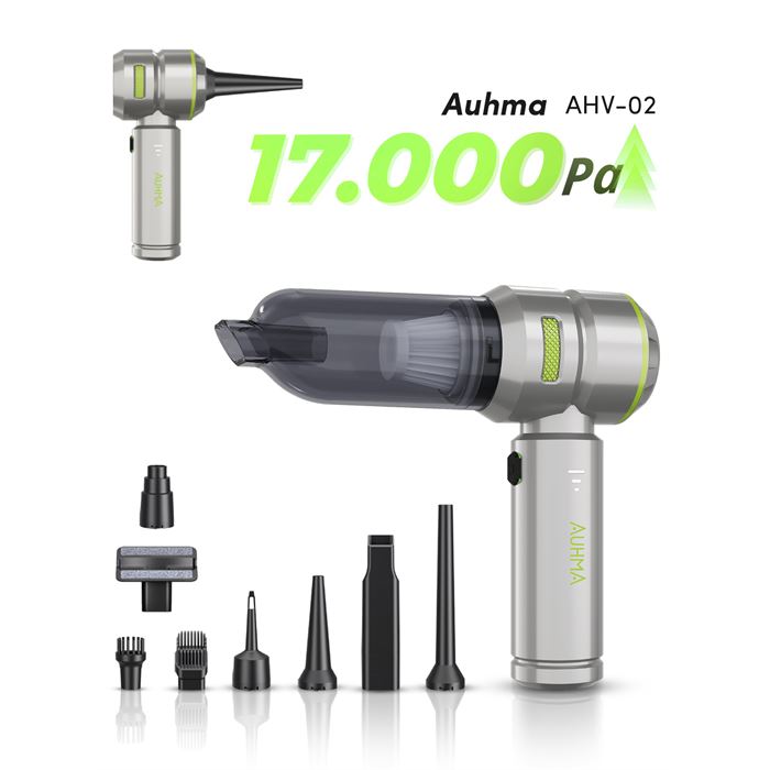 Auhma AHV-02 Kablosuz Araç İçi Süpürge Yeşil | 17000PA Güçlü Vakum | Fırçasız Motor | Üfleme & Vakum Özellikli | 9 Başlık + Type-C Kablo