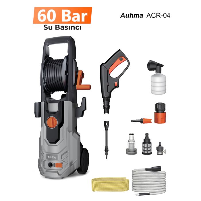 Auhma ACR-04 Extra Basınçlı Araç Yıkama Makinesi | 60 Bar 1100W Yüksek Basınçlı Yıkama | Köpük Tabancalı + 8m Hortumlu