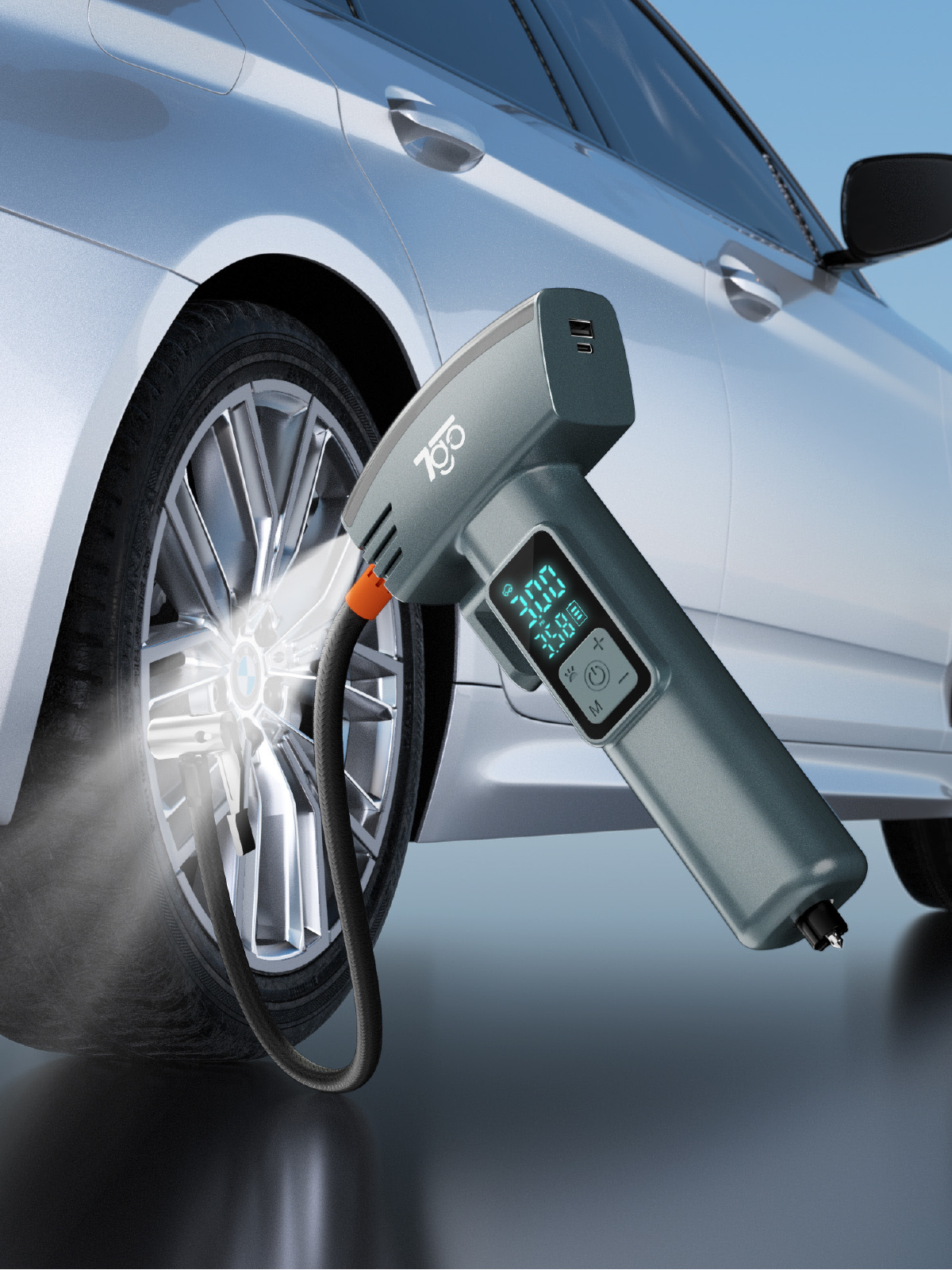 7GO 7A1 Hava Pompası | 150 PSI Ultra Basınç | 4000mAh Batarya | LED Işıklı & LCD Ekranlı Taşınabilir Kompresör