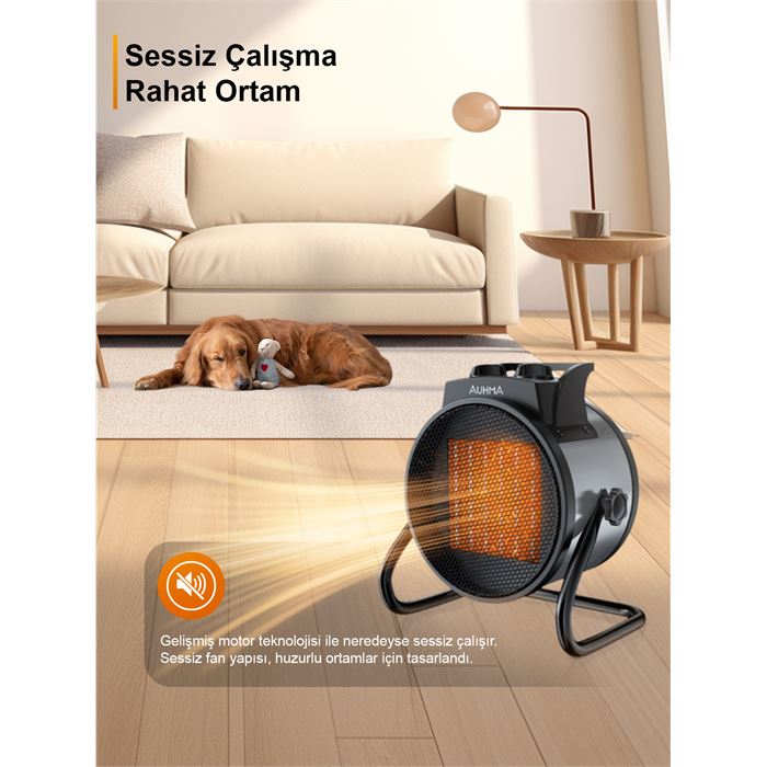 Auhma AT1H Elektrikli Isıtıcı Fan Gri | 3000W Hızlı Isınma, 3 Kademeli Ayar, Sessiz PTC Isıtma Teknolojisi