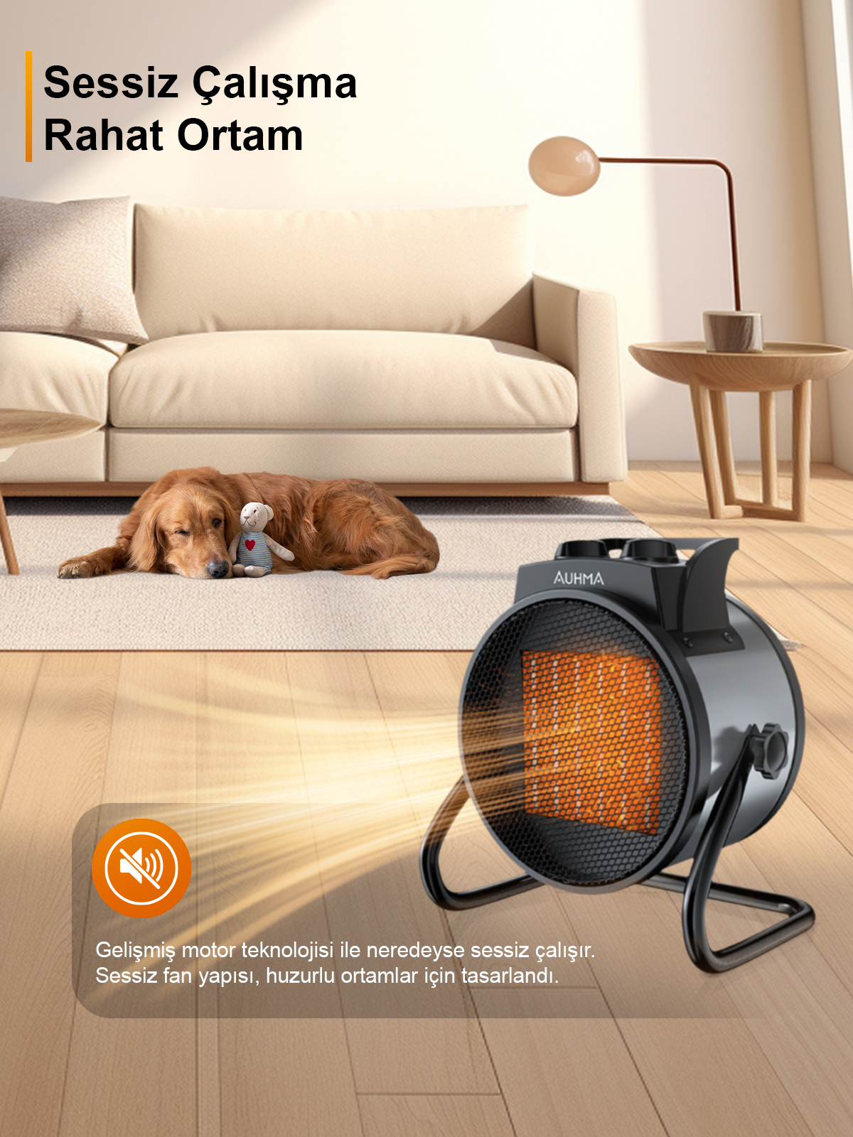 Auhma AT1H Elektrikli Isıtıcı Fan Gri | 3000W Hızlı Isınma, 3 Kademeli Ayar, Sessiz PTC Isıtma Teknolojisi