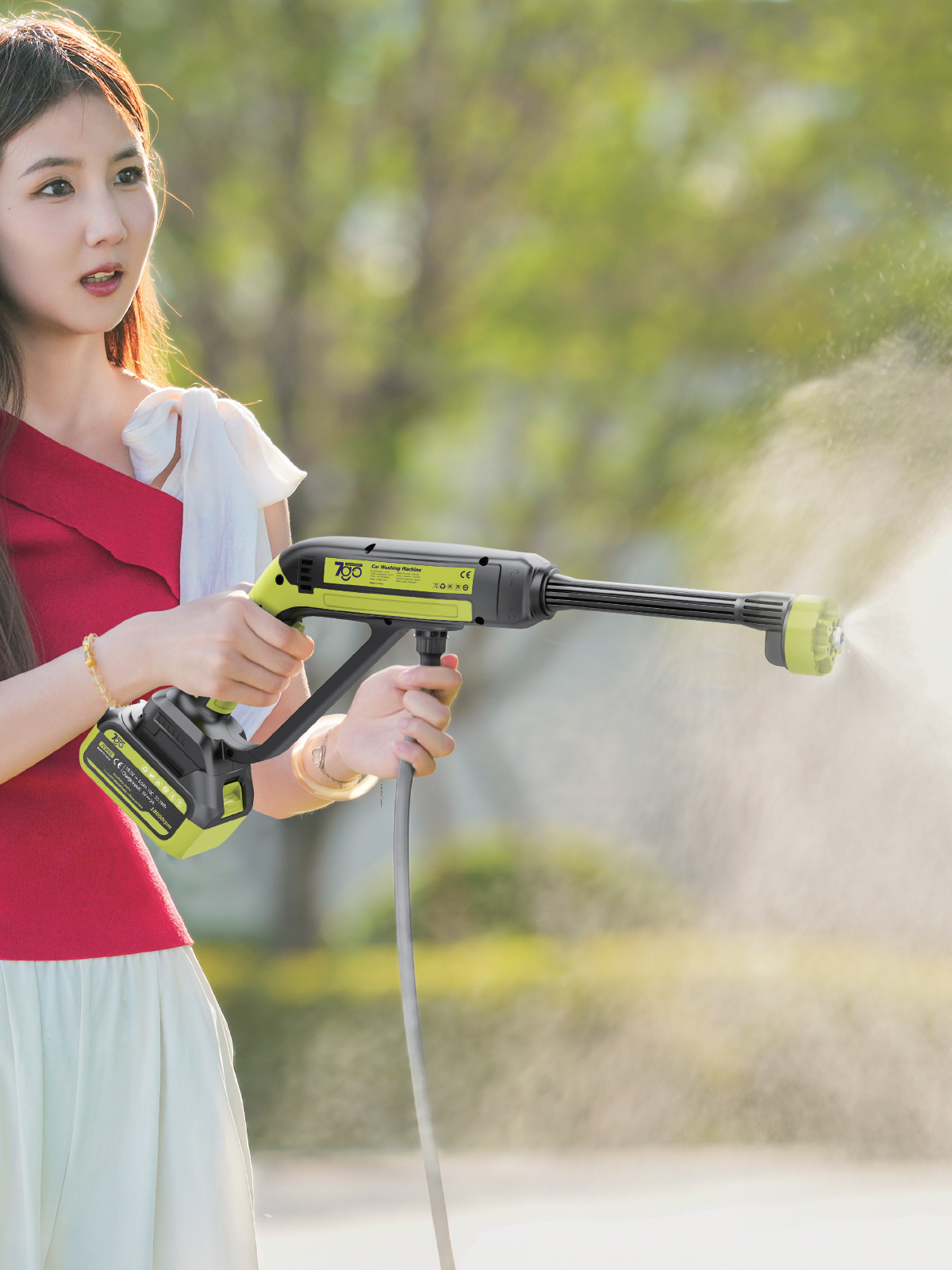 7GO 7CW02 Akülü Şarjlı Yüksek Basınçlı Araç ve Bahçe Yıkama Temizleme Tabancası | 2 Batarya, 5m Hortum, Köpük Aparatı