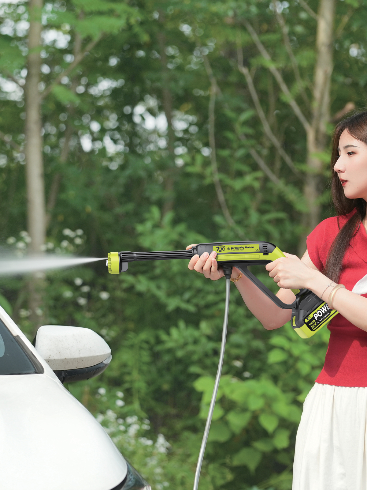 7GO 7CW02 Akülü Şarjlı Yüksek Basınçlı Araç ve Bahçe Yıkama Temizleme Tabancası | 2 Batarya, 5m Hortum, Köpük Aparatı