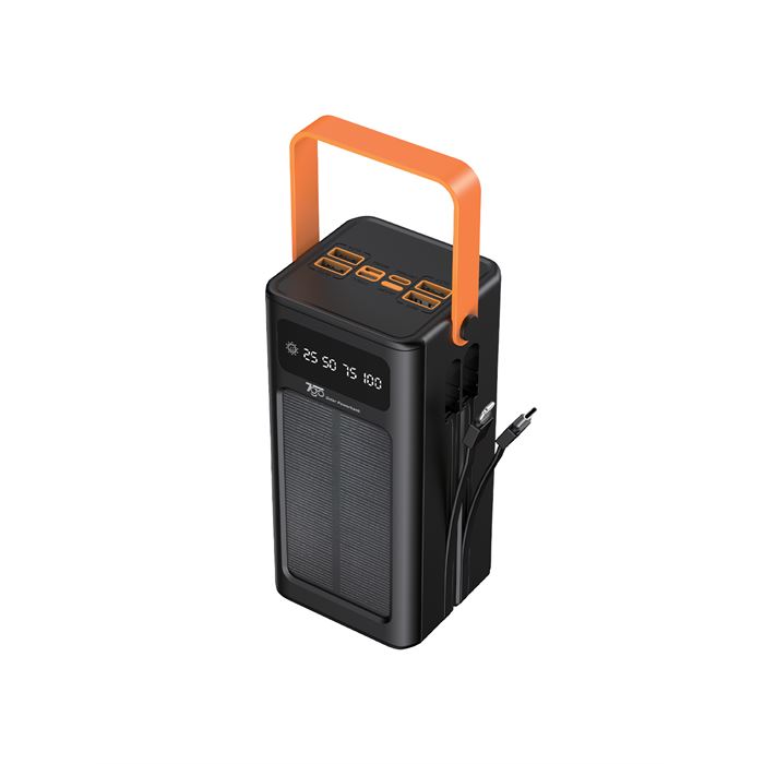 7GO GPW-04 50.000mAh Solar Powerbank – 4xUSB-A, Qualcomm 3.0 Hızlı Şarj, Dahili Lightning & USB-C Kablo, Dijital Yüzdelik Ekran