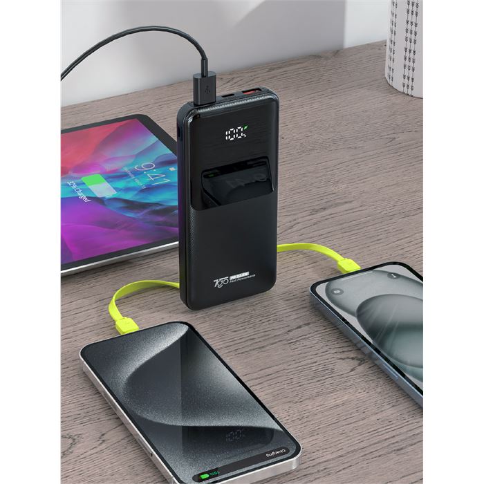 7GO GPW-06 10000mAh PD22.5W Hızlı Şarj Powerbank Siyah | Dahili Type-C & Lightning Kablo | Dijital Ekranlı Taşınabilir Şarj Cihazı