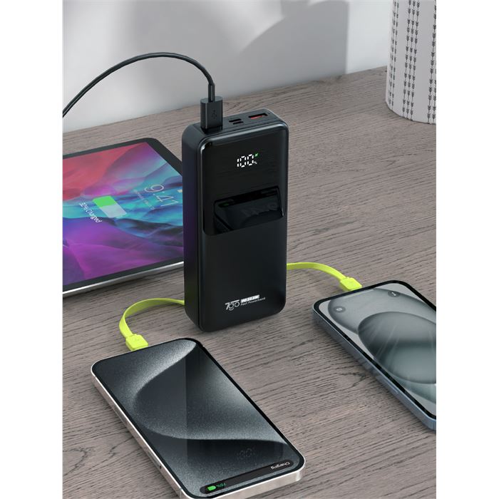 7GO GPW-07 20000mAh PD22.5W Hızlı Şarj Powerbank Siyah | Dahili Type-C & Lightning Kablo | Dijital Ekranlı Taşınabilir Şarj Cihazı