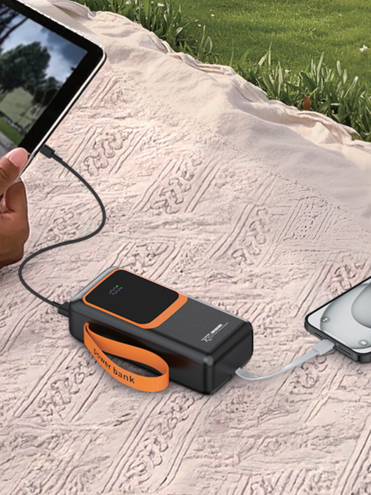 7GO GPW-08 30000mAh PD22.5W Hızlı Şarj Powerbank | 4 USB Çıkışlı, Dahili Type-C & Lightning Kablolu, Dijital Ekranlı Taşınabilir Şarj Cihazı