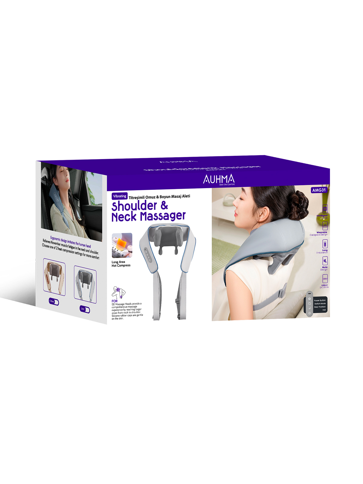 Auhma AMG31 Titreşimli Omuz ve Boyun Masaj Aleti | Isıtmalı 5D Masaj Başlığı | Sessiz Güçlü Motor | 2000mAh Şarjlı