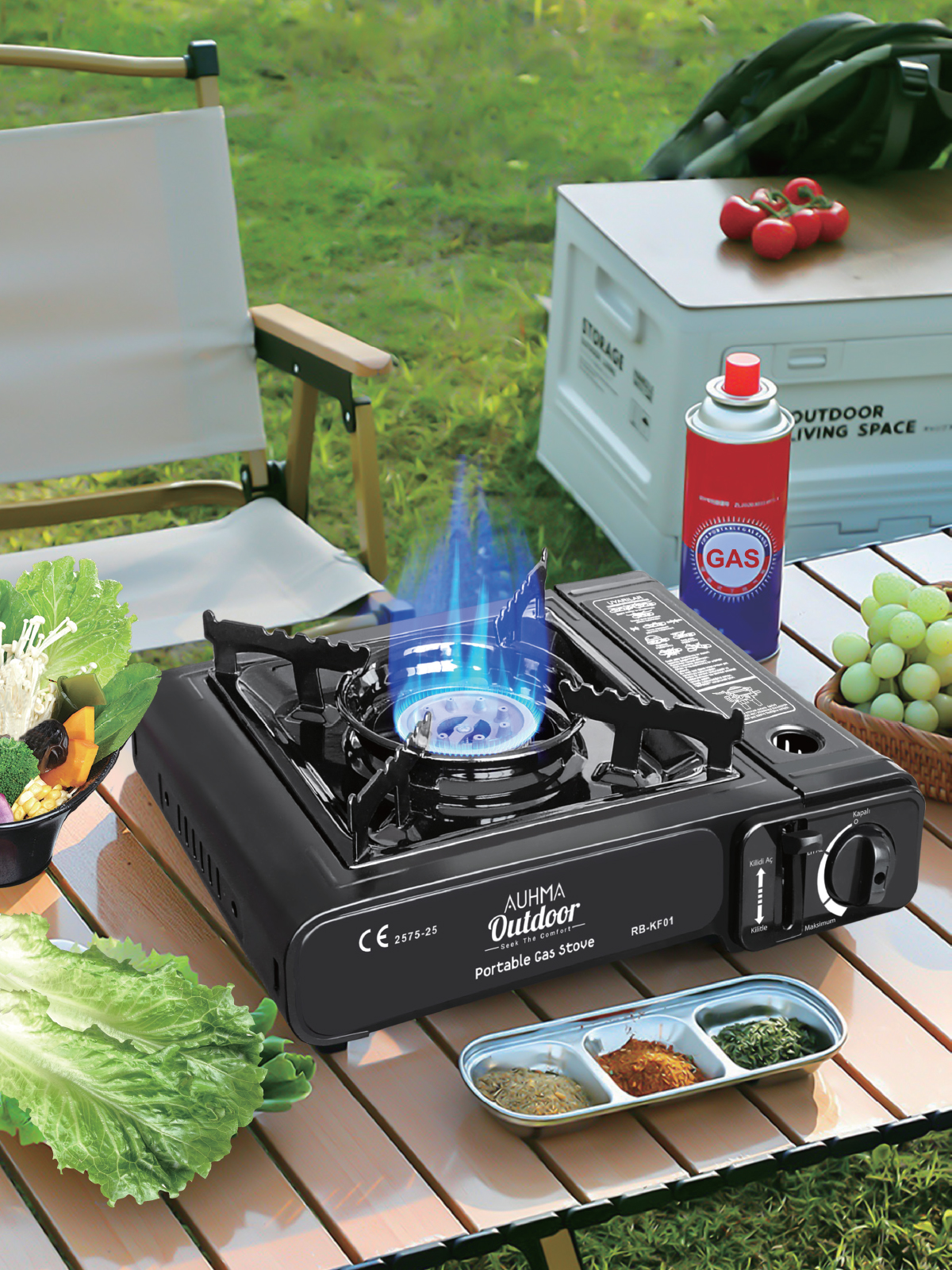 Auhma RB-KF01 Portatif Kamp Ocağı 2.3kW Siyah | Taşınabilir Tekli Gazlı Ocak | Rüzgar Geçirmez, Piknik, Kamp, Bahçe, Tekne Kullanımı İçin