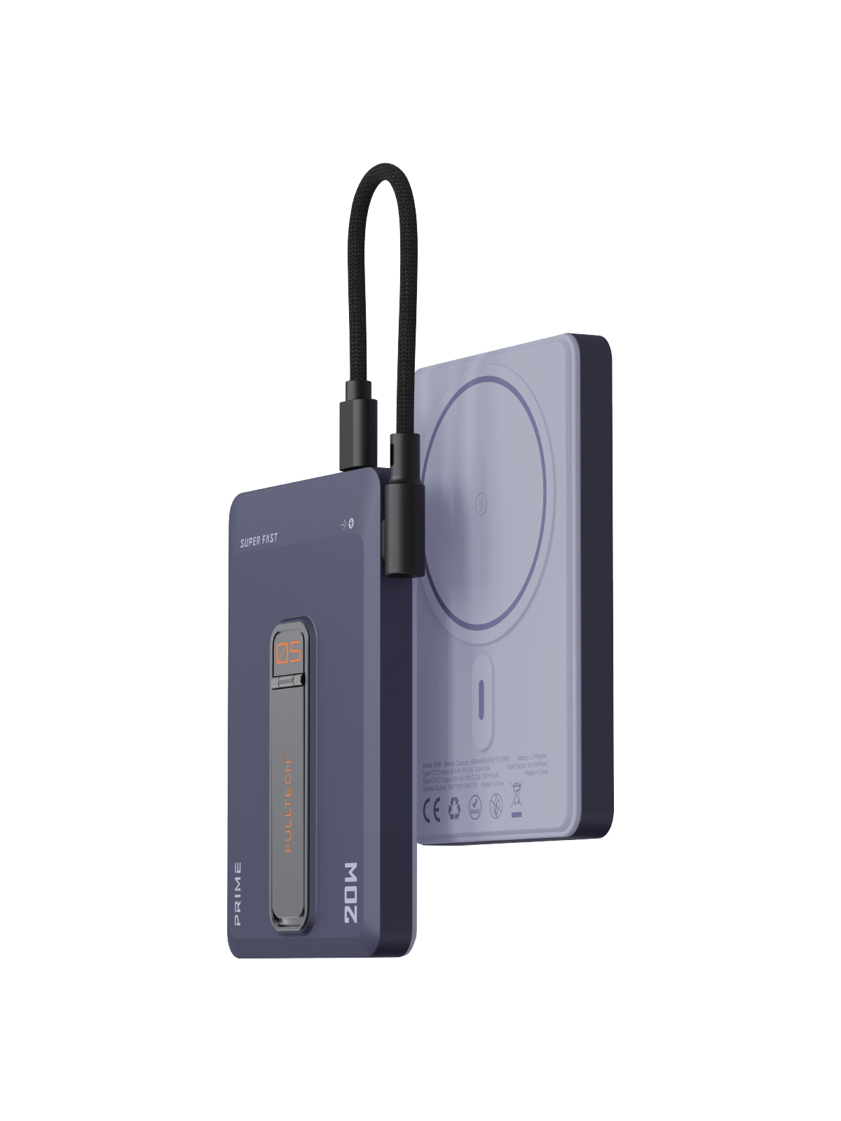 Fulltech FP38 5000 mAh MagSafe Kablosuz Powerbank | 20W PD Hızlı Şarj, Manyetik Tutucu, Dahili USB-C Kablo, Çift Çıkışlı Kompakt Tasarım