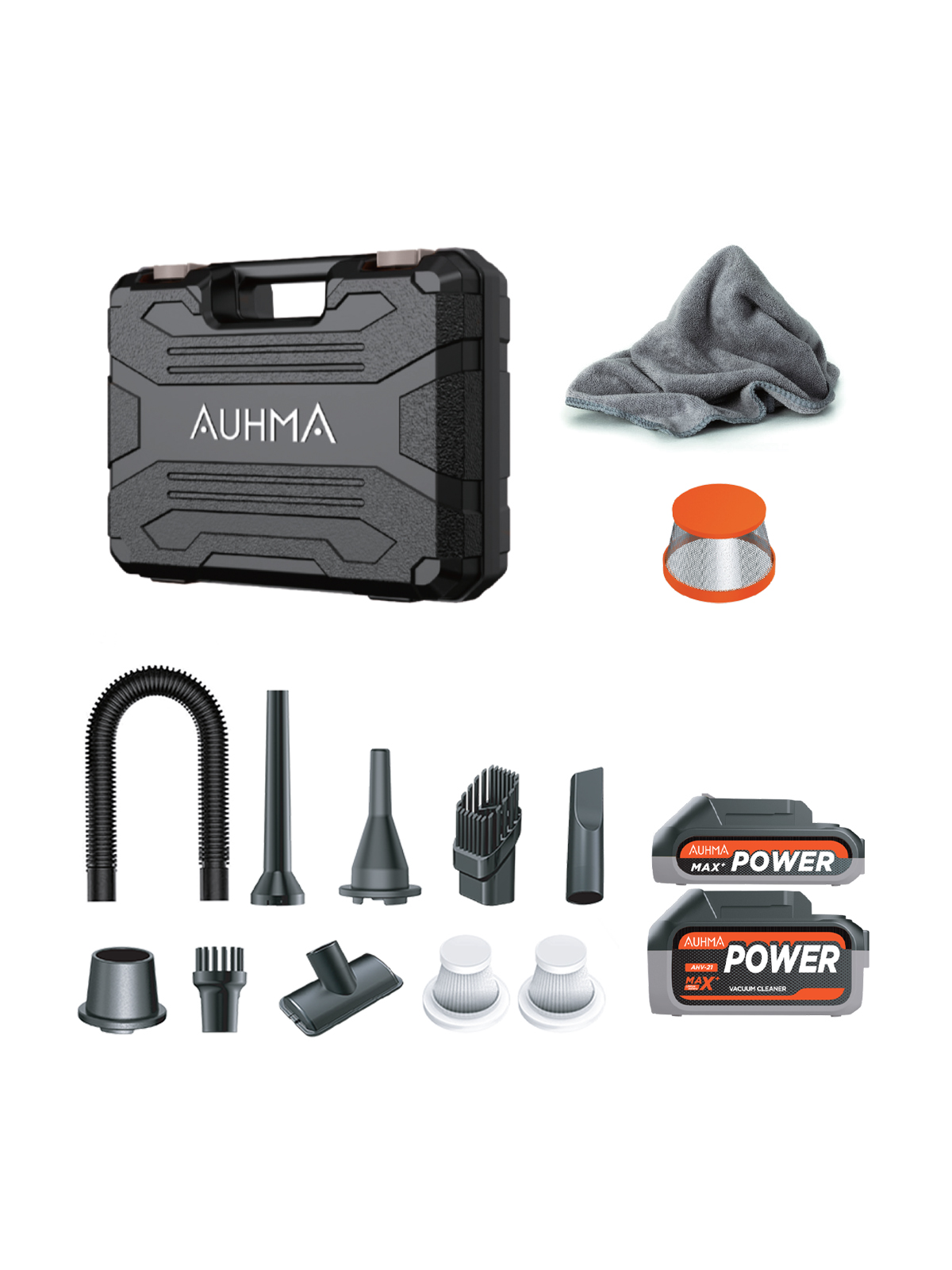 Auhma AHV-21 20.000Pa Şarjlı Araç Süpürgesi ve Hava Üfleyici - Çift Bataryalı Profesyonel Set