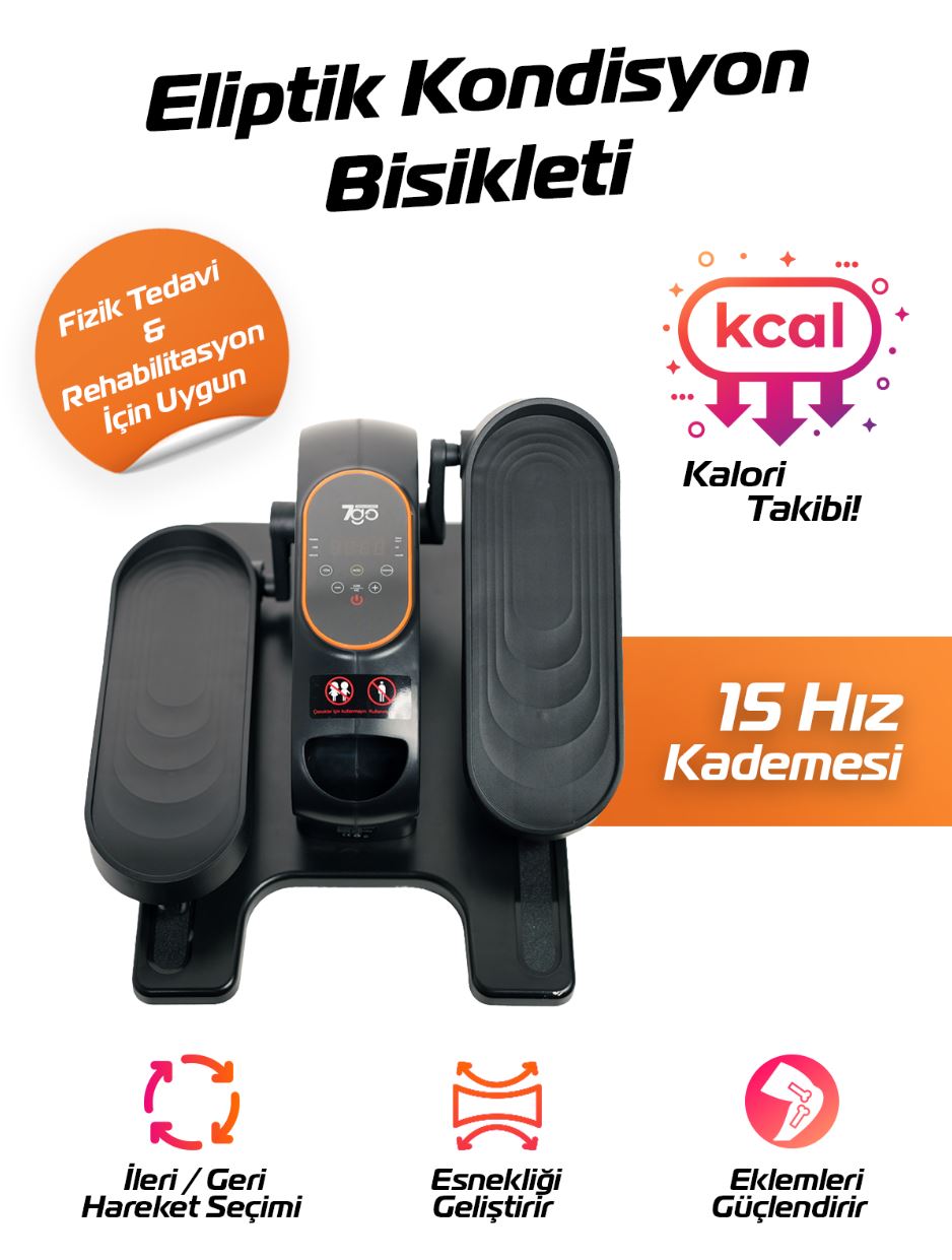 7GO 7GMG11 Eliptik Kondisyon & Rehabilitasyon Cihazı – 15 Kademe Hız, Uzaktan Kumandalı, LCD Ekranlı, Kol & Bacak Egzersiz Aleti (50W – Düşük Ses – Siyah)