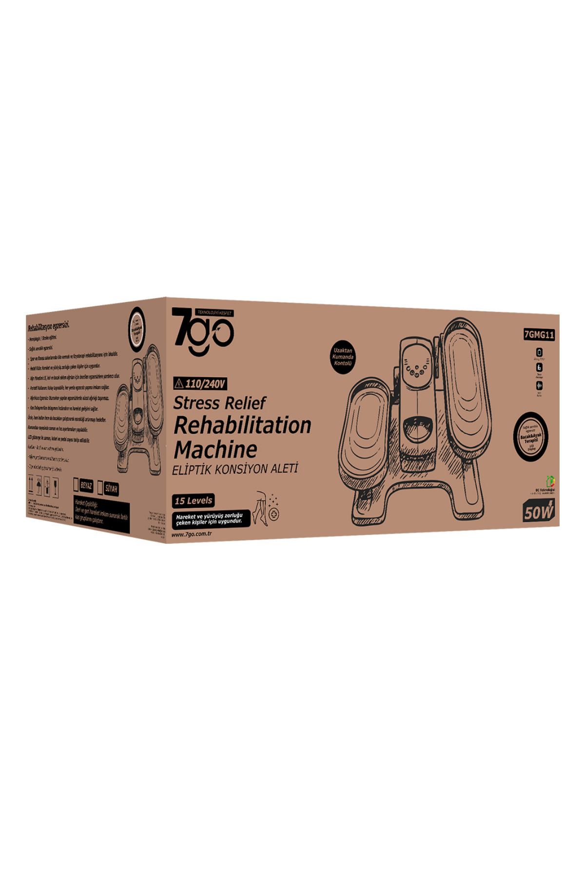 7GO 7GMG11 Eliptik Kondisyon & Rehabilitasyon Cihazı – 15 Kademe Hız, Uzaktan Kumandalı, LCD Ekranlı, Kol & Bacak Egzersiz Aleti (50W – Düşük Ses – Siyah)