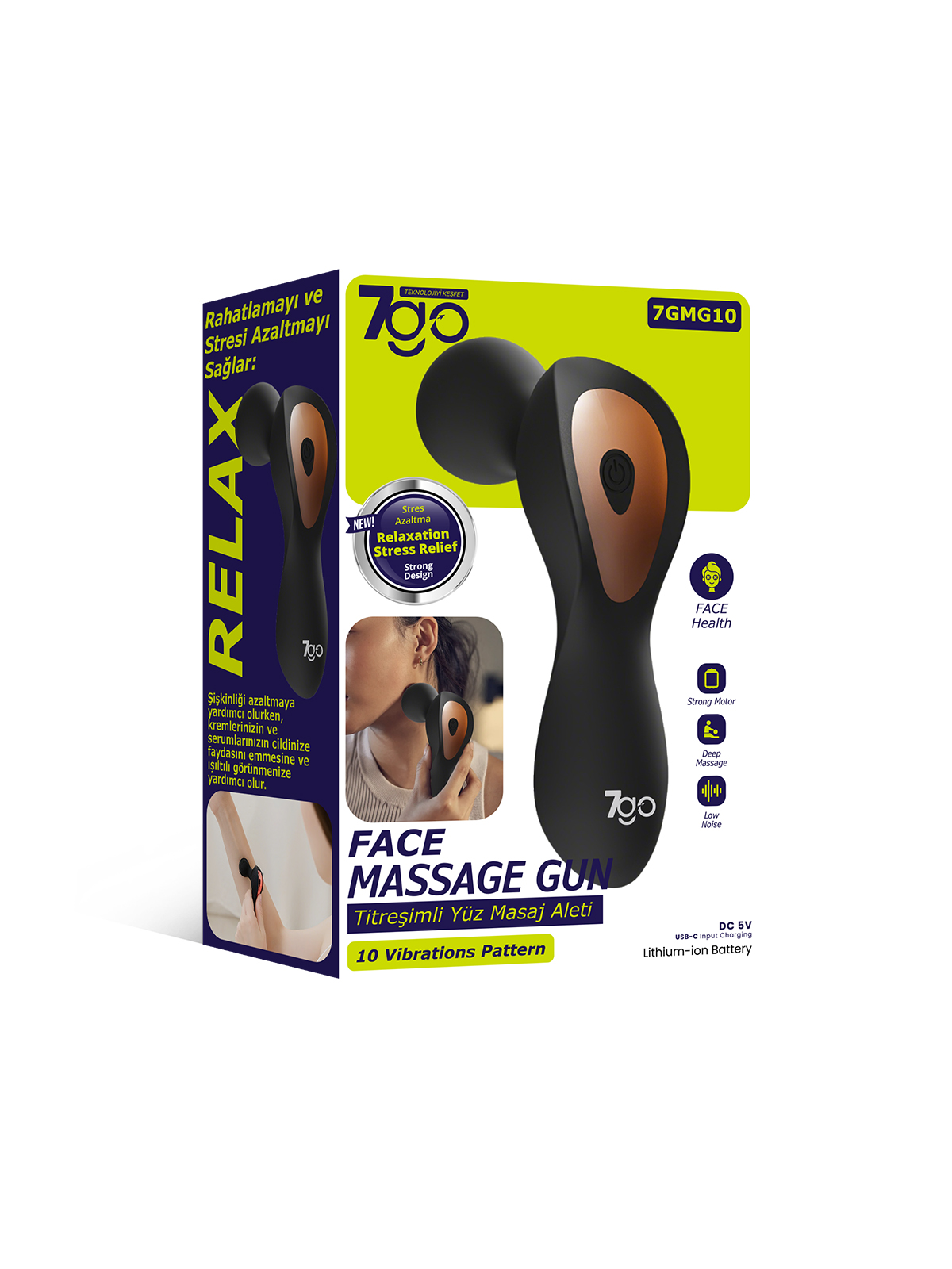 7GO 7GMG10 Titreşimli Yüz Masaj Tabancası – Cilt Bakımı, Rahatlama ve Şişlik Azaltma İçin 10 Modlu Profesyonel Masaj Aleti