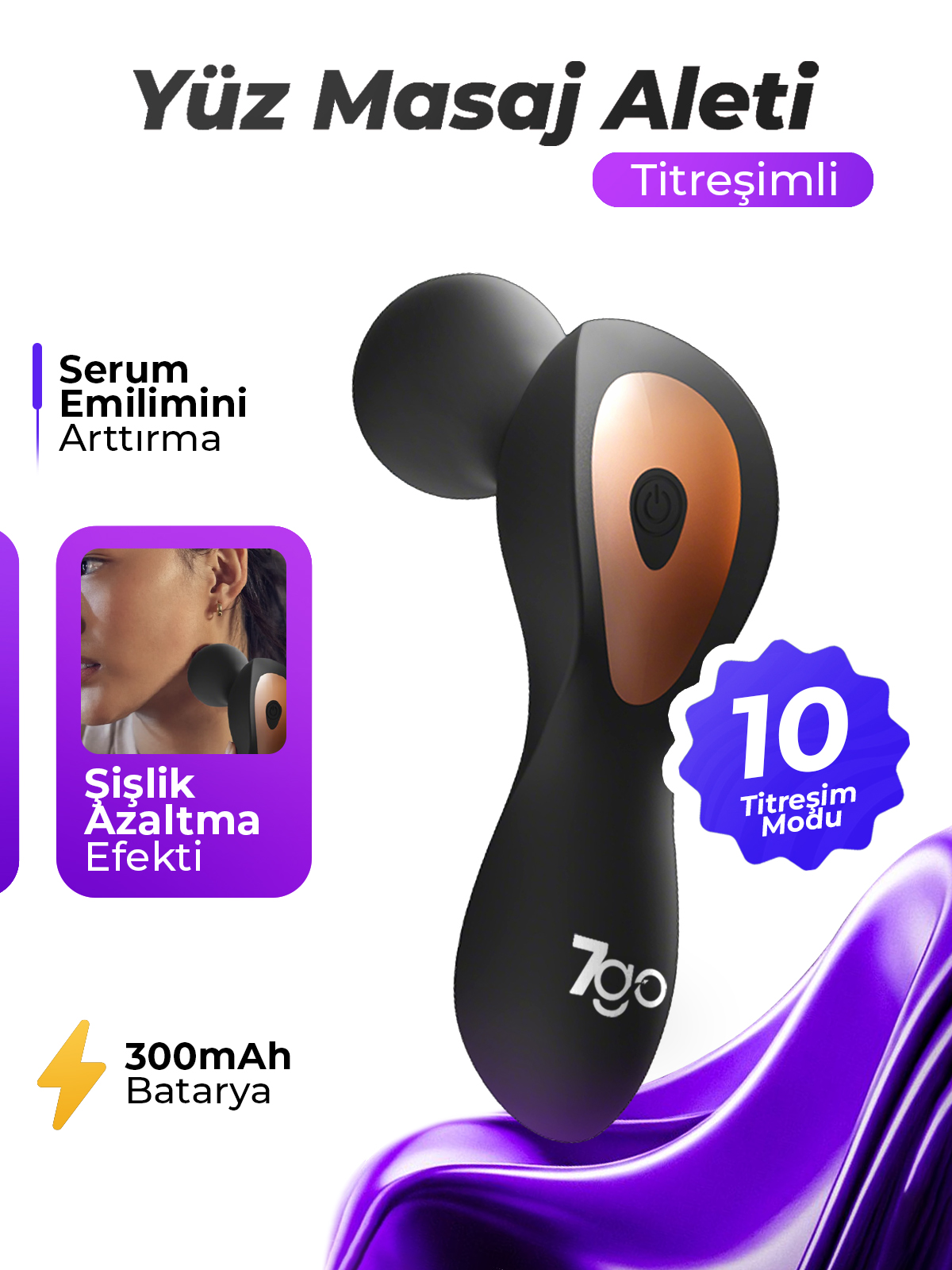 7GO 7GMG10 Titreşimli Yüz Masaj Tabancası – Cilt Bakımı, Rahatlama ve Şişlik Azaltma İçin 10 Modlu Profesyonel Masaj Aleti