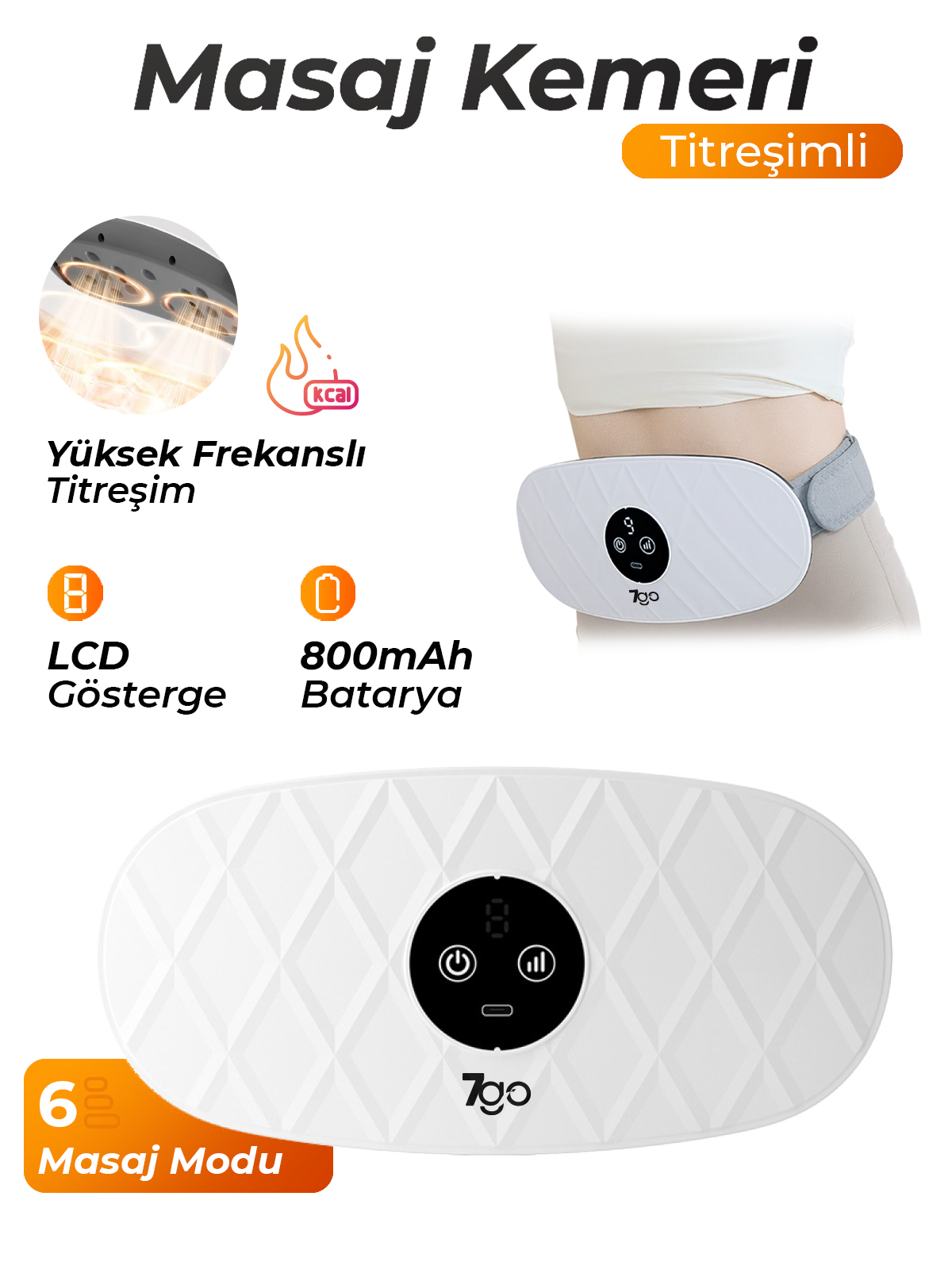 7GO 7GMG9 Titreşimli Karın Masaj Kemeri: Göbek Zayıflama, 6 Mod, USB-C Şarjlı Vibrasyon Cihazı