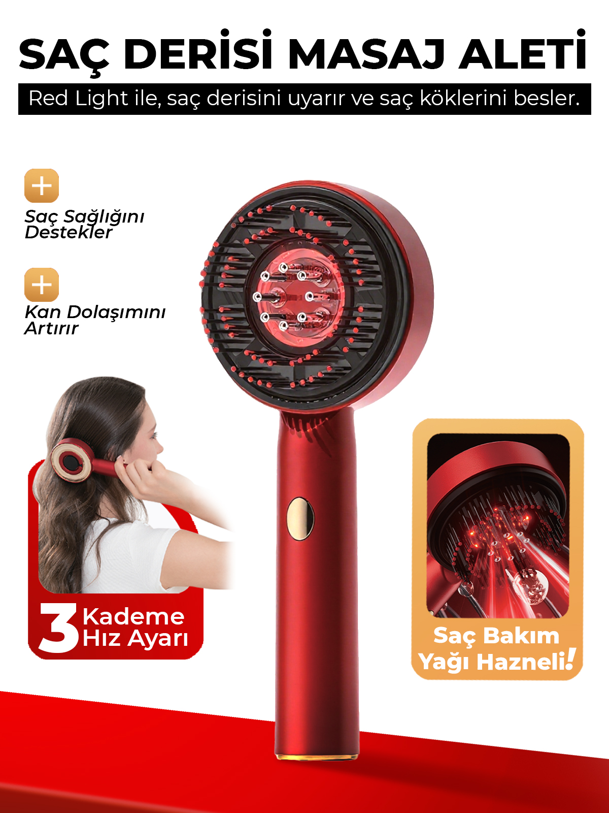 7GO 7GMG8 LED Işıklı Saç Derisi Masaj Aleti & Yağ Uygulamalı Şarjlı Head Massage Gun