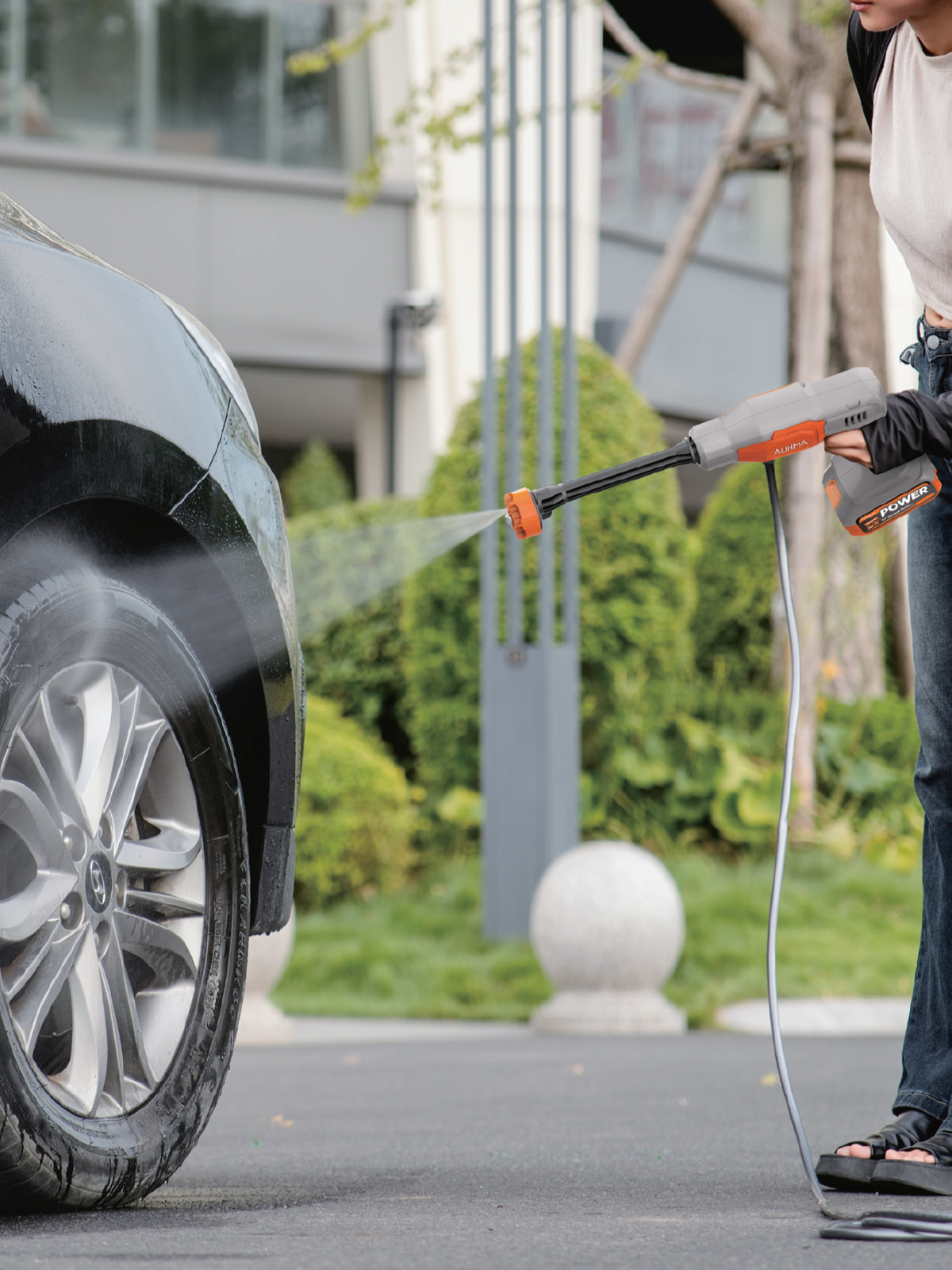 AUHMA ACR-07 21V Akülü Basınçlı Oto Yıkama Makinesi – 203 PSI, Çift Bataryalı, Fırçasız Motor, Taşınabilir Yüksek Basınçlı Su Tabancası