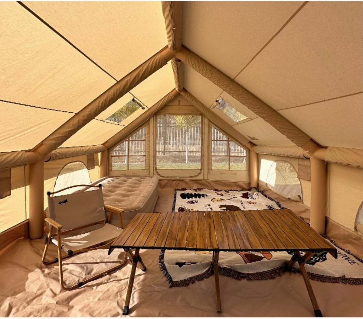 AUHMA Outdoor AC6633 Şişme Kamp Çadırı | 420D Oxford Kumaş, Su Geçirmez, Baca Çıkışlı, 400x300x210 cm