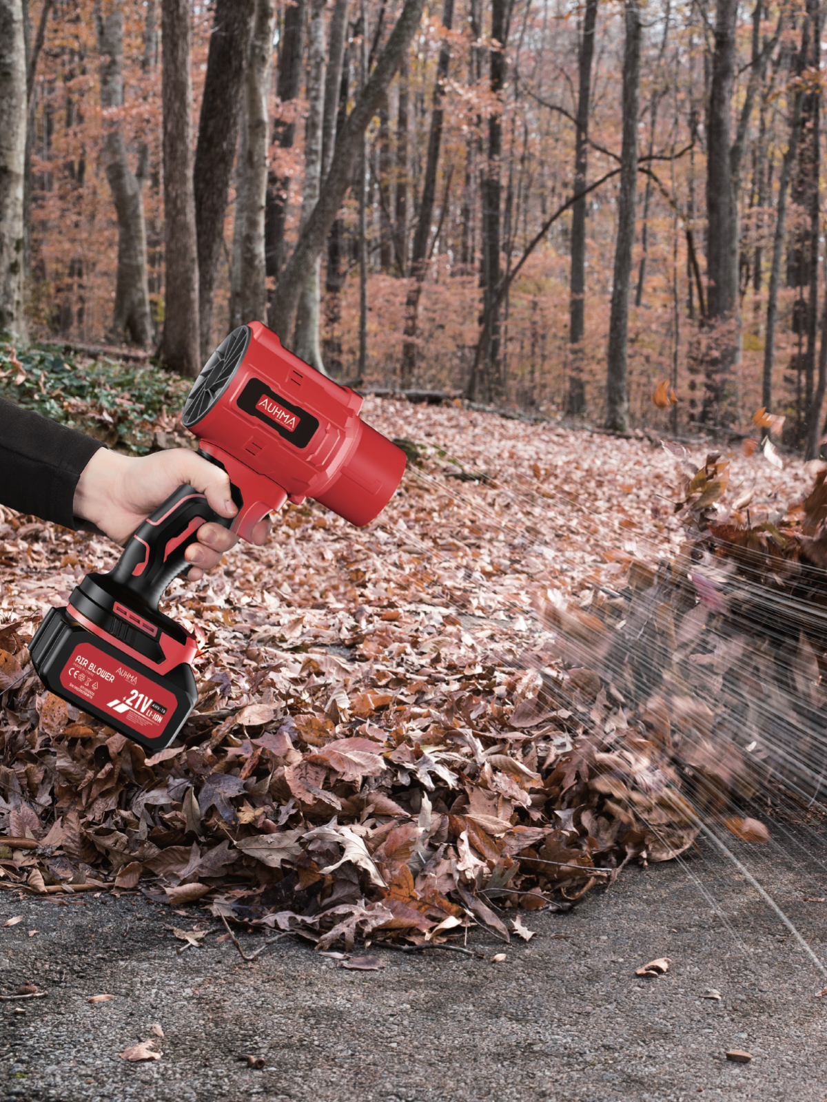 AUHMA AHV-18 Şarjlı Turbo Fan Hava Üfleyici Kırmızı - 21V Kömürsüz Motor (Brushless) - 32.000 RPM Oto Kurutma, PC Temizleme ve Bahçe Üfleme Makinesi