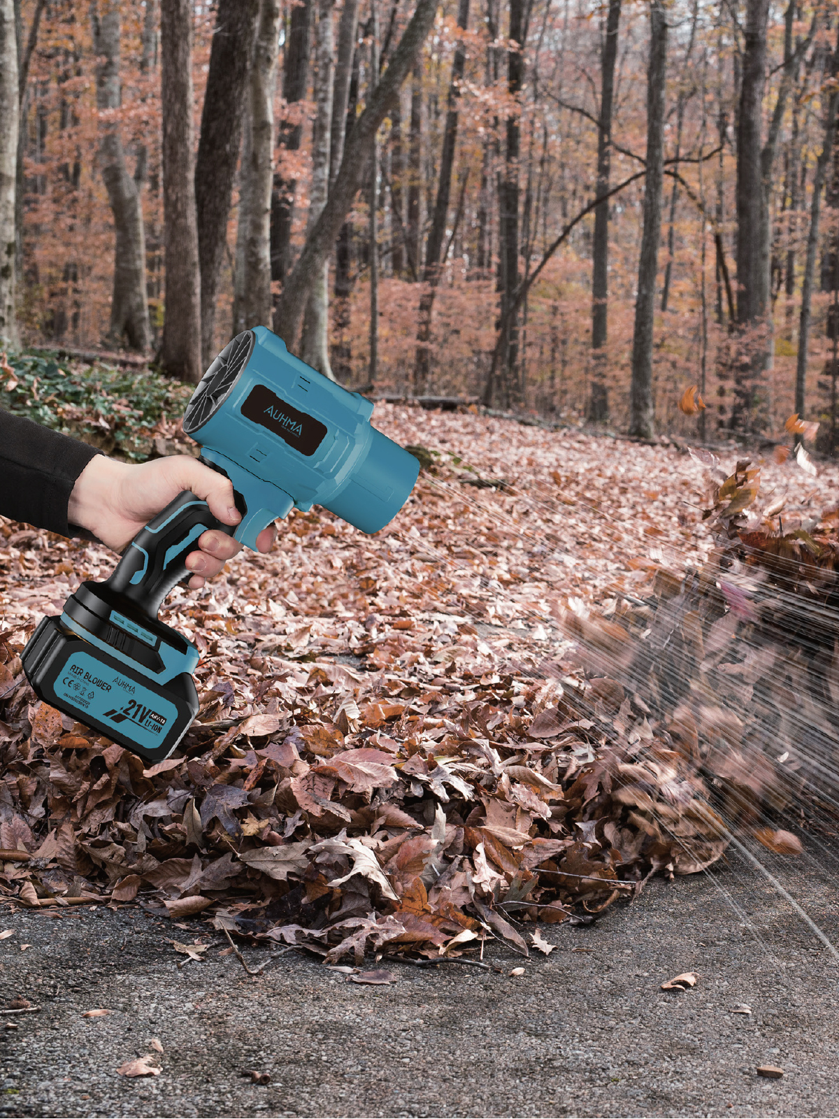 AUHMA AHV-18 Şarjlı Turbo Fan Hava Üfleyici Mavi - 21V Kömürsüz Motor (Brushless) - 32.000 RPM Oto Kurutma, PC Temizleme ve Bahçe Üfleme Makinesi