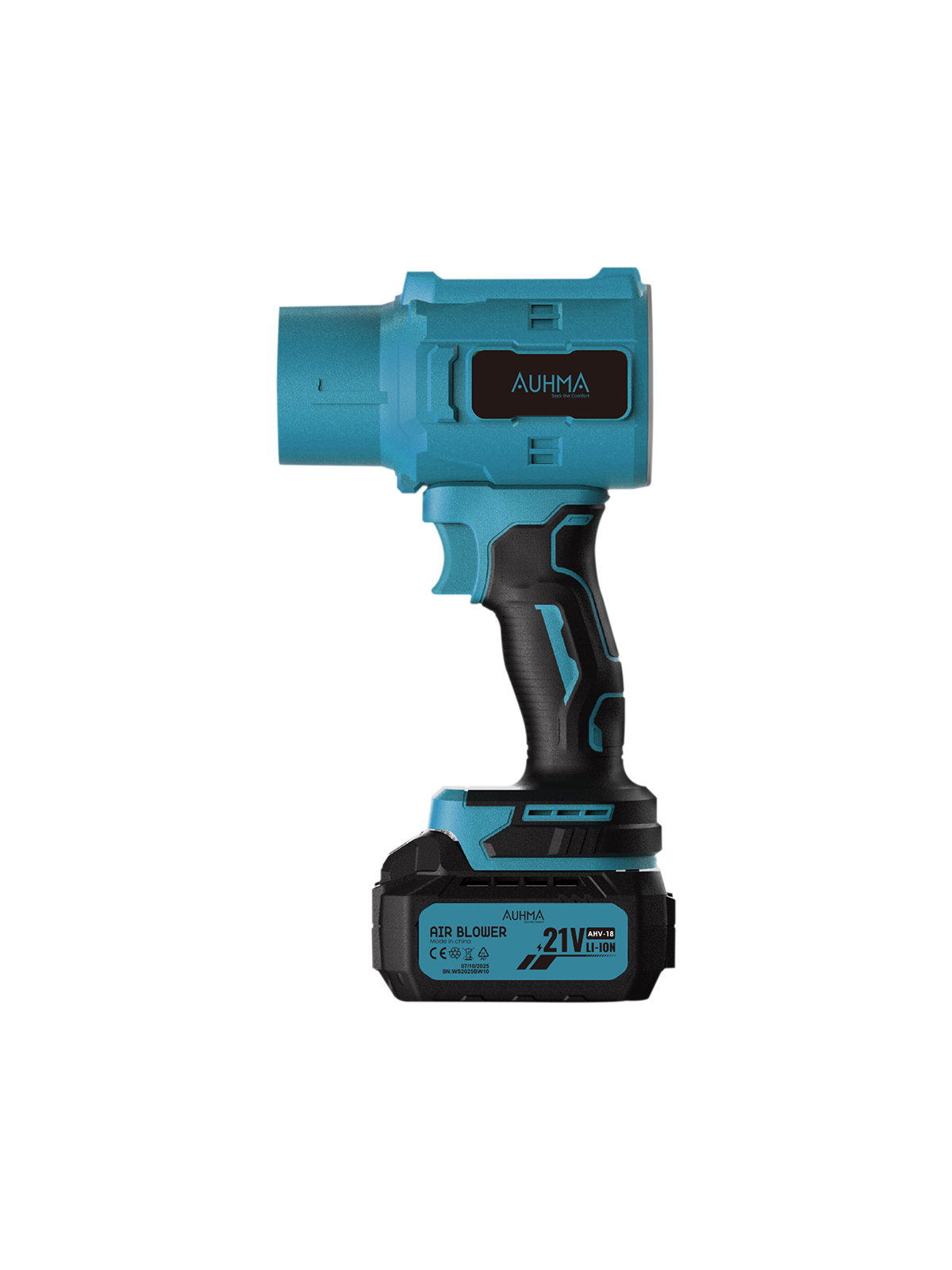 AUHMA AHV-18 Şarjlı Turbo Fan Hava Üfleyici Mavi - 21V Kömürsüz Motor (Brushless) - 32.000 RPM Oto Kurutma, PC Temizleme ve Bahçe Üfleme Makinesi