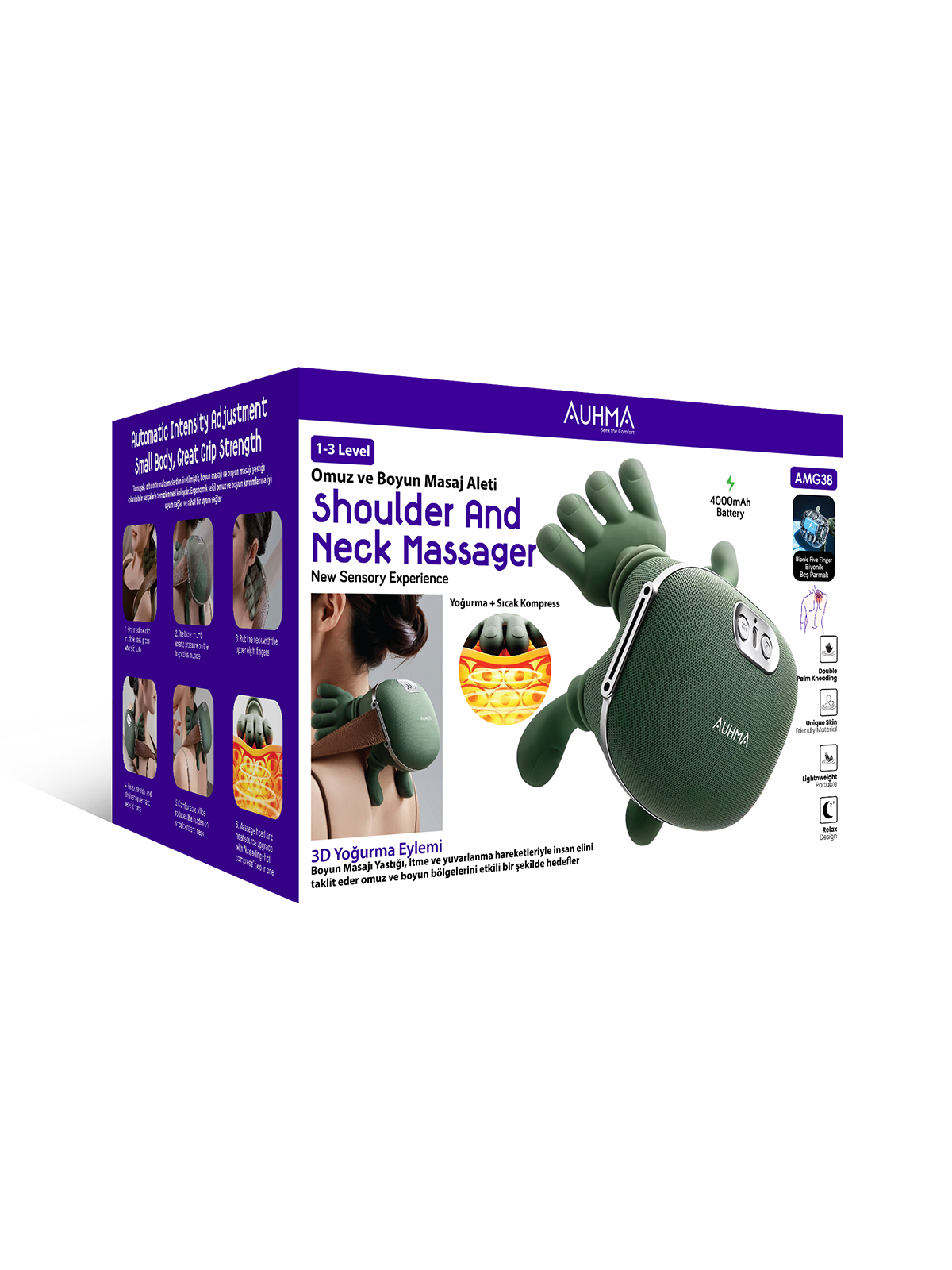 Auhma AMG38 Şarjlı Isıtmalı Boyun ve Omuz Masaj Aleti – 3D Yoğurma Derin Doku Shiatsu Masaj Cihazı (45°C Heat Therapy)
