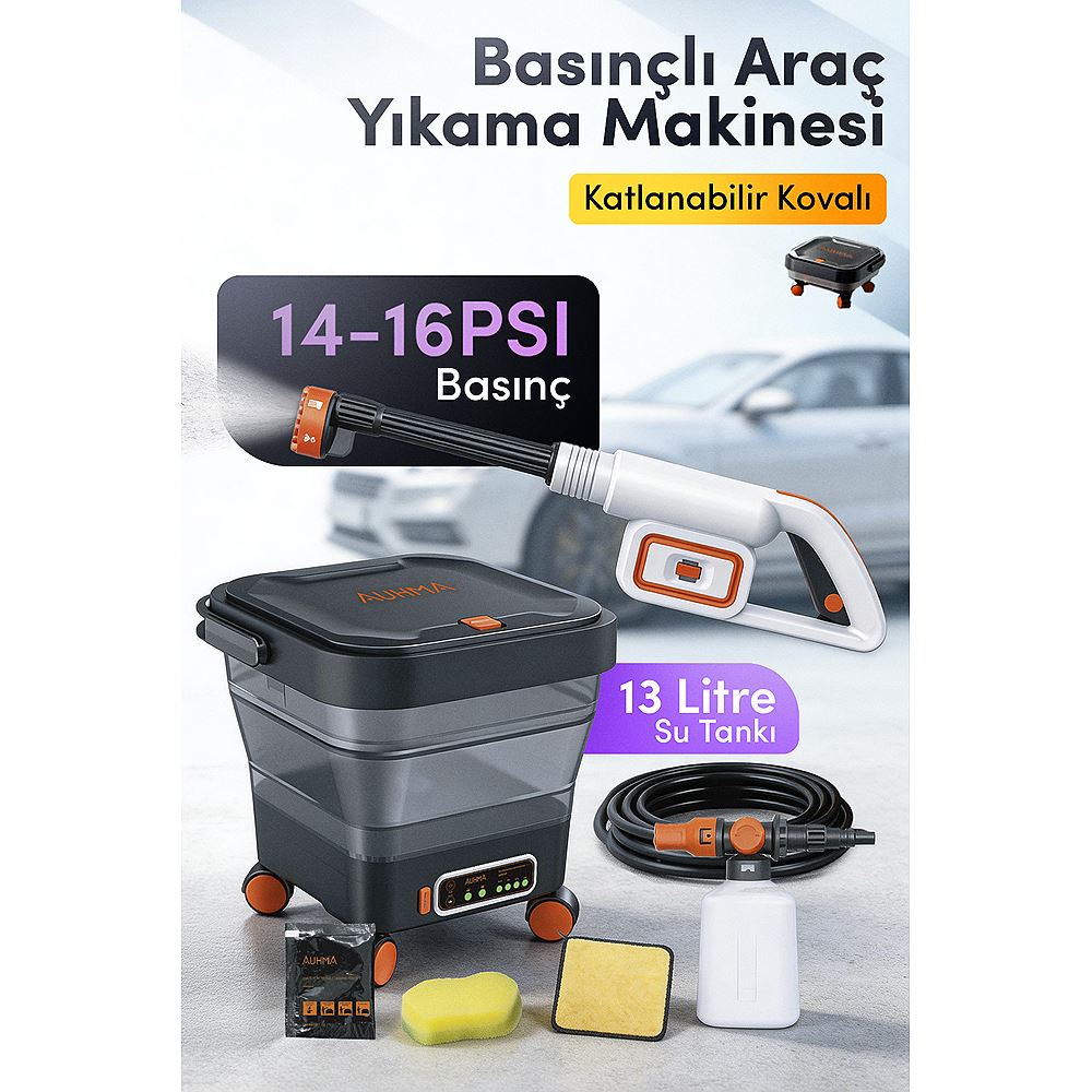 Auhma ACR-08 Şarjlı Basınçlı Araç Yıkama Makinesi Seti – 15L