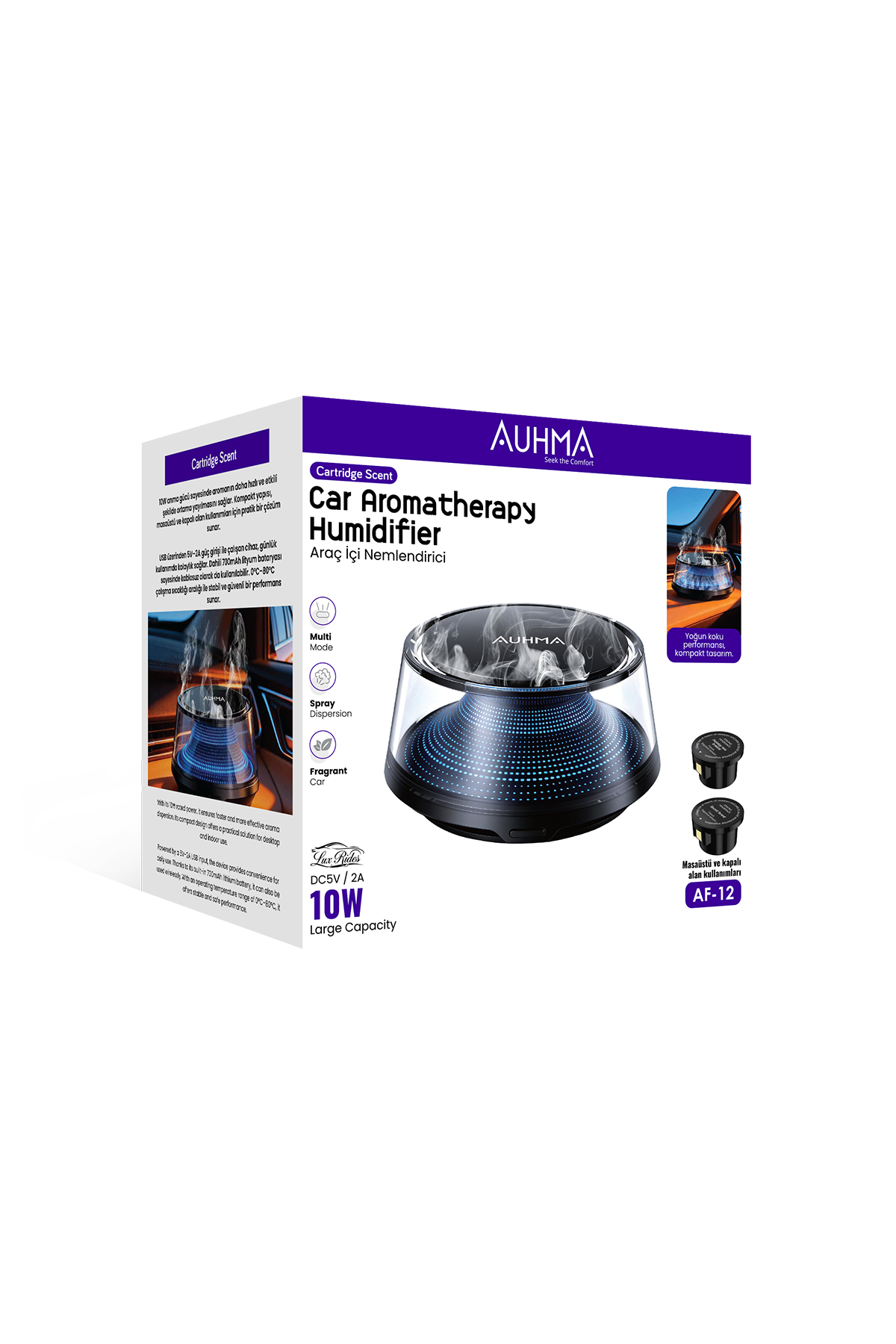 Auhma AF-12 Araç İçi Nemlendirici & Koku Makinesi | Nano Mist Sessiz Çalışma Aromaterapi Difüzör