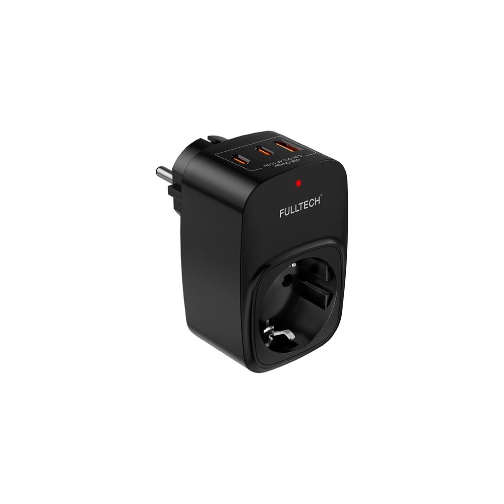 Fulltech FTR-24 Çoklu Duvar Prizi 16A 3680W Siyah | 2x USB-C + 1x USB-