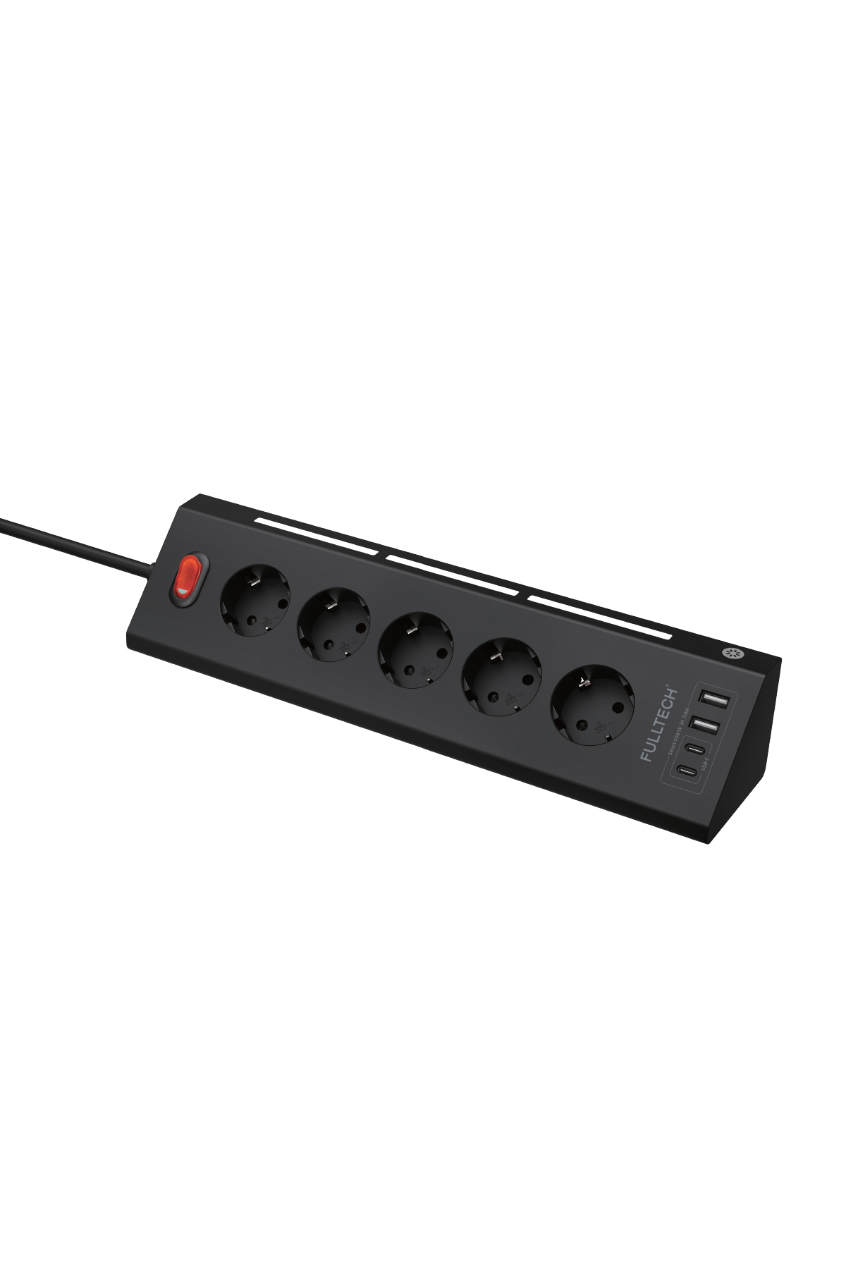 Fulltech FTR-26 Akım Korumalı Priz Siyah 9’lu (5 Priz + 2 USB-A + 2 USB-C) 3680W 16A, 2 Metre Kablolu, Gece Lambalı Çoklu Priz