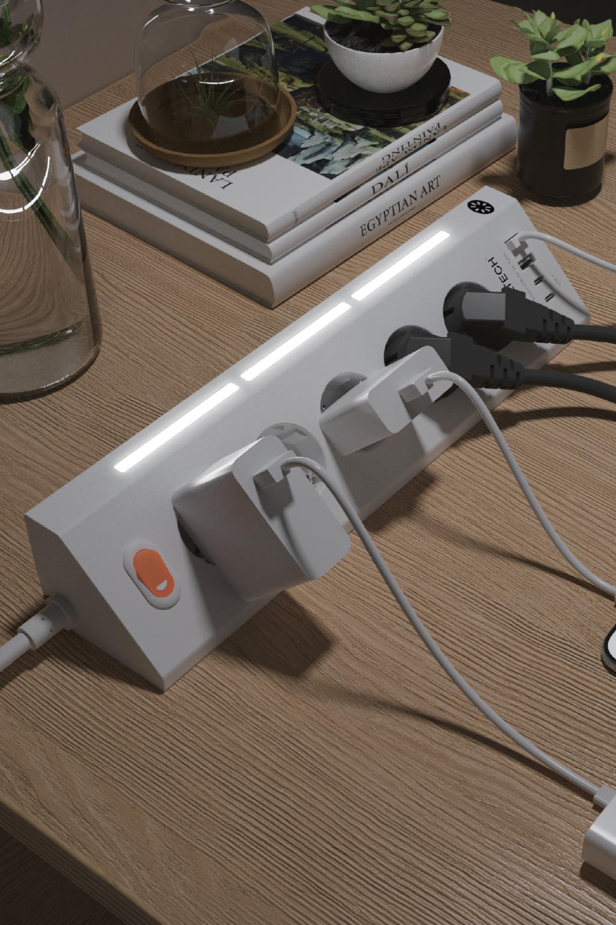 Fulltech FTR-26 Akım Korumalı Priz Beyaz 9’lu (5 Priz + 2 USB-A + 2 USB-C) 3680W 16A, 2 Metre Kablolu, Gece Lambalı Çoklu Priz