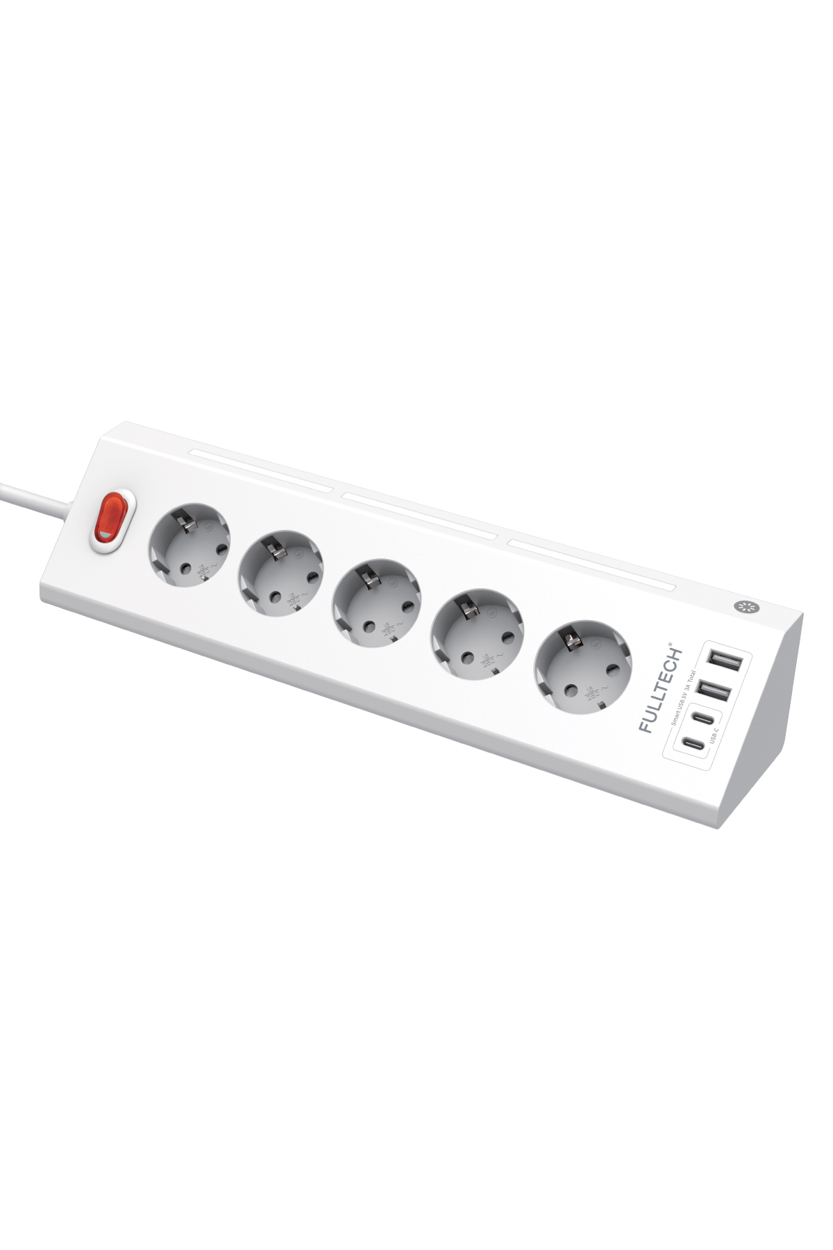 Fulltech FTR-26 Akım Korumalı Priz Beyaz 9’lu (5 Priz + 2 USB-A + 2 USB-C) 3680W 16A, 2 Metre Kablolu, Gece Lambalı Çoklu Priz