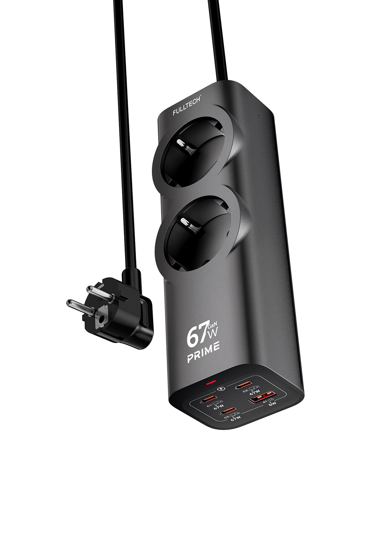 Fulltech FC54 67W GaN Masaüstü Şarj İstasyonu | 3x USB-C + USB-A + 2 Prizli Power Strip | Laptop Hızlı Şarj Hub (1.5m Kablo)