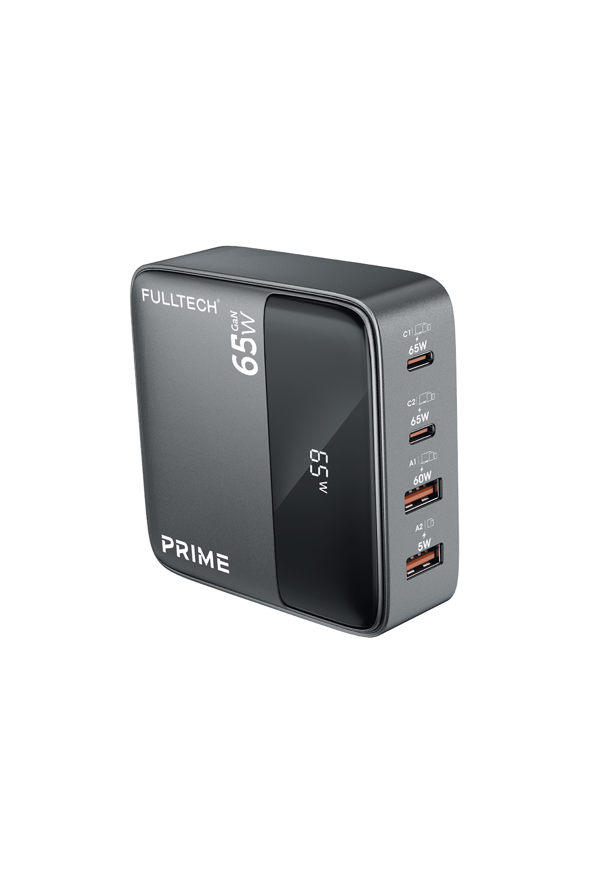 Fulltech FC55 65W GaN Masaüstü Şarj Cihazı 4’lü | 2x USB-C + 2x USB-A Hızlı Şarj Hub, LCD Ekranlı, 1.5m Kablolu Çoklu Şarj İstasyonu