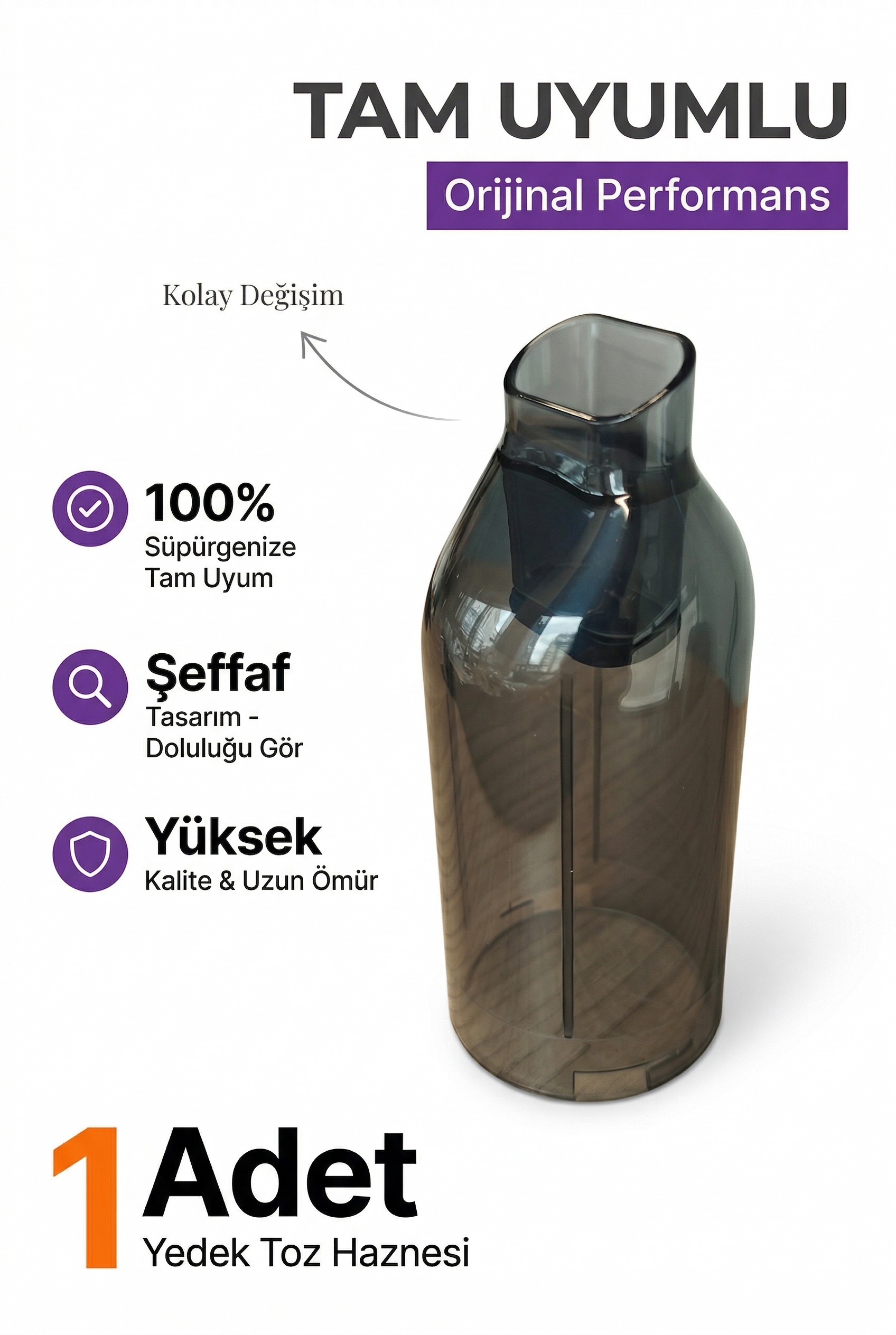 7GO AHV-14 & 7GAB-02 Araç İçi Süpürge Yedek Toz Haznesi – Orijinal Uyumlu, Kolay Tak-Çıkar, Şeffaf Hazne