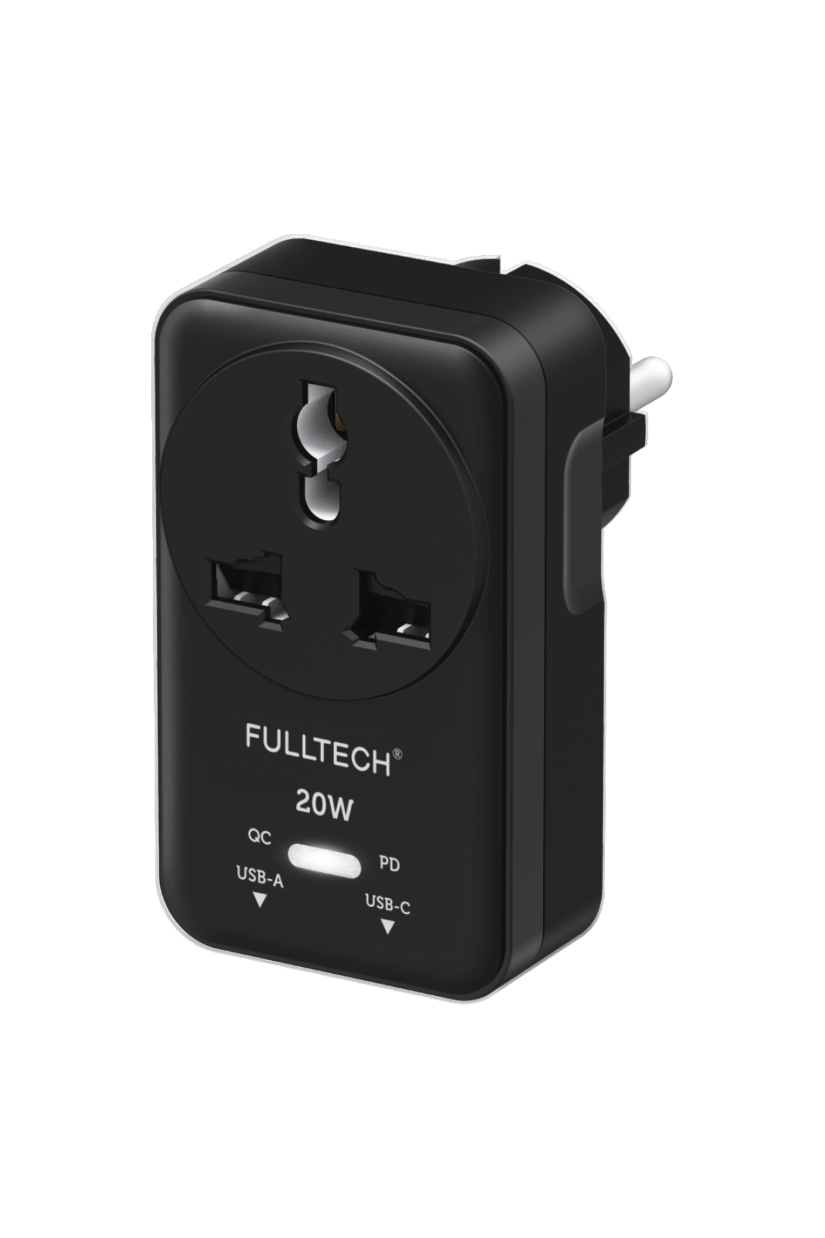 Fulltech FTR-27 20W PD Hızlı Şarjlı Akım Korumalı Kompakt Priz Siyah | USB-C & USB-A Çıkışlı 2500W Güçlü Duvar Prizi