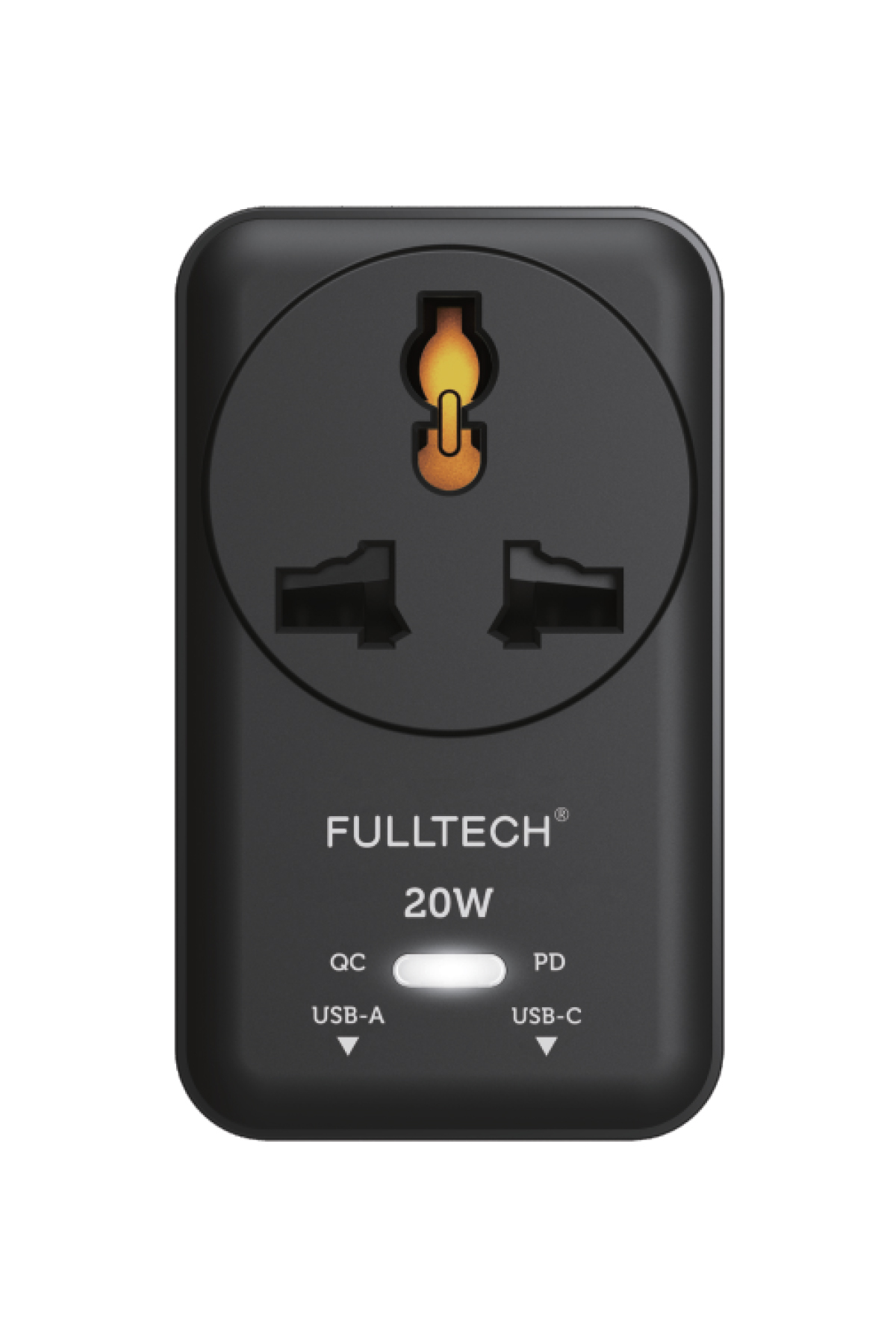 Fulltech FTR-27 20W PD Hızlı Şarjlı Akım Korumalı Kompakt Priz Siyah | USB-C & USB-A Çıkışlı 2500W Güçlü Duvar Prizi