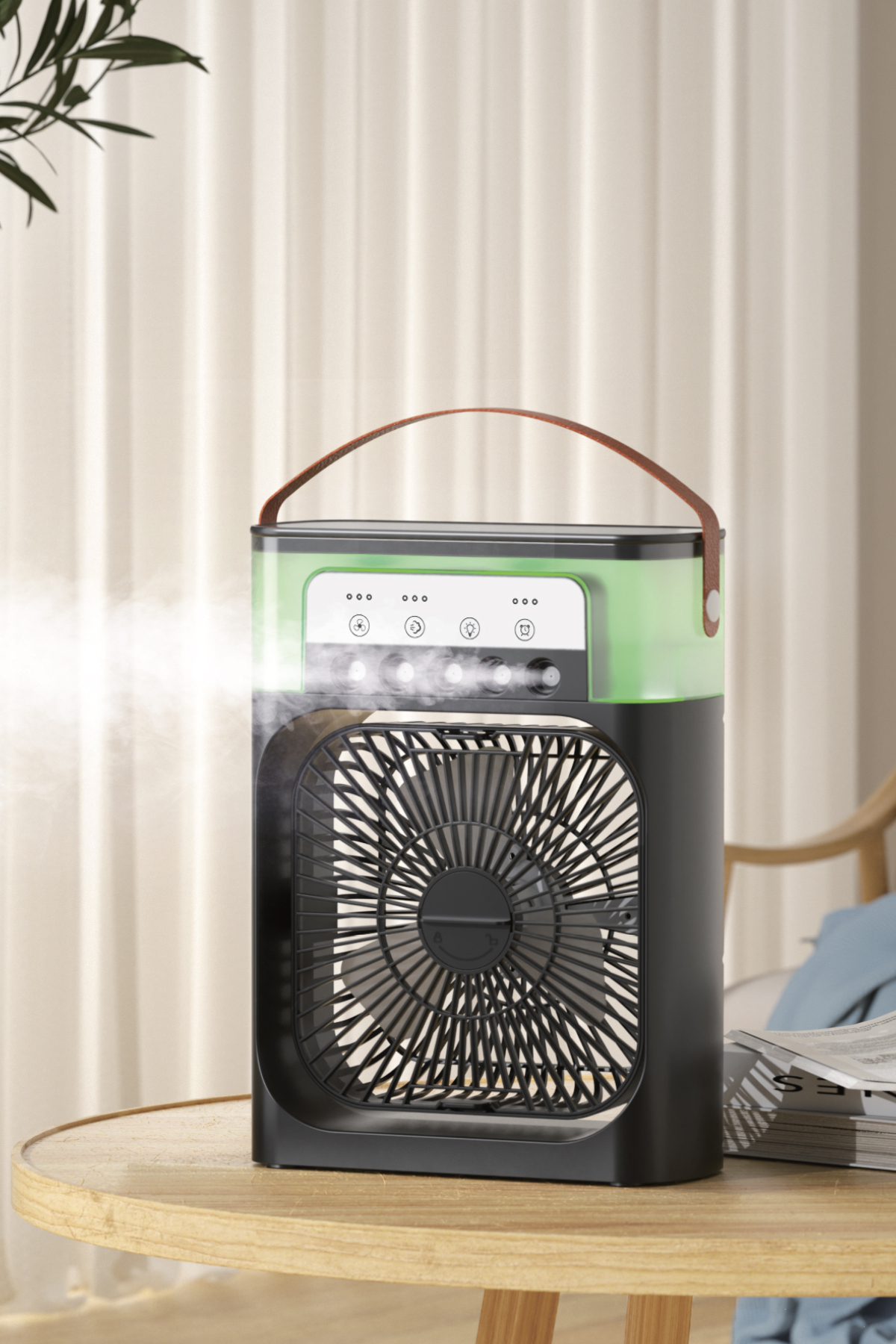 Blic BWFN10 5 Başlıklı Buharlı Klima Fanı 600ML Su Hazneli Siyah | USB-C Şarjlı Masaüstü Air Cooler Fan 10W 3 Kademeli 7 Renk LED