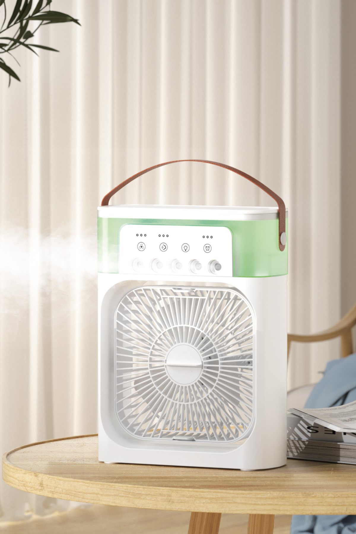 Blic BWFN10 5 Başlıklı Buharlı Klima Fanı 600ML Su Hazneli Beyaz | USB-C Şarjlı Masaüstü Air Cooler Fan 10W 3 Kademeli 7 Renk LED