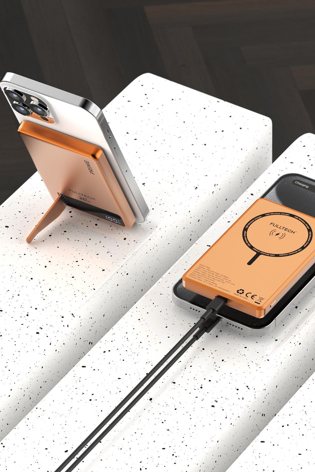 Fulltech FP49 5000 mAh MagSafe Uyumlu Kablosuz Powerbank Turuncu 15W Hızlı Şarjlı Taşınabilir Şarj Cihazı