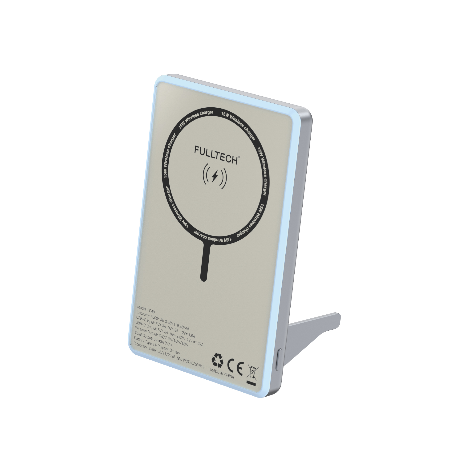 Fulltech FP49 5000 mAh MagSafe Uyumlu Kablosuz Powerbank Mavi 15W Hızlı Şarjlı Taşınabilir Şarj Cihazı