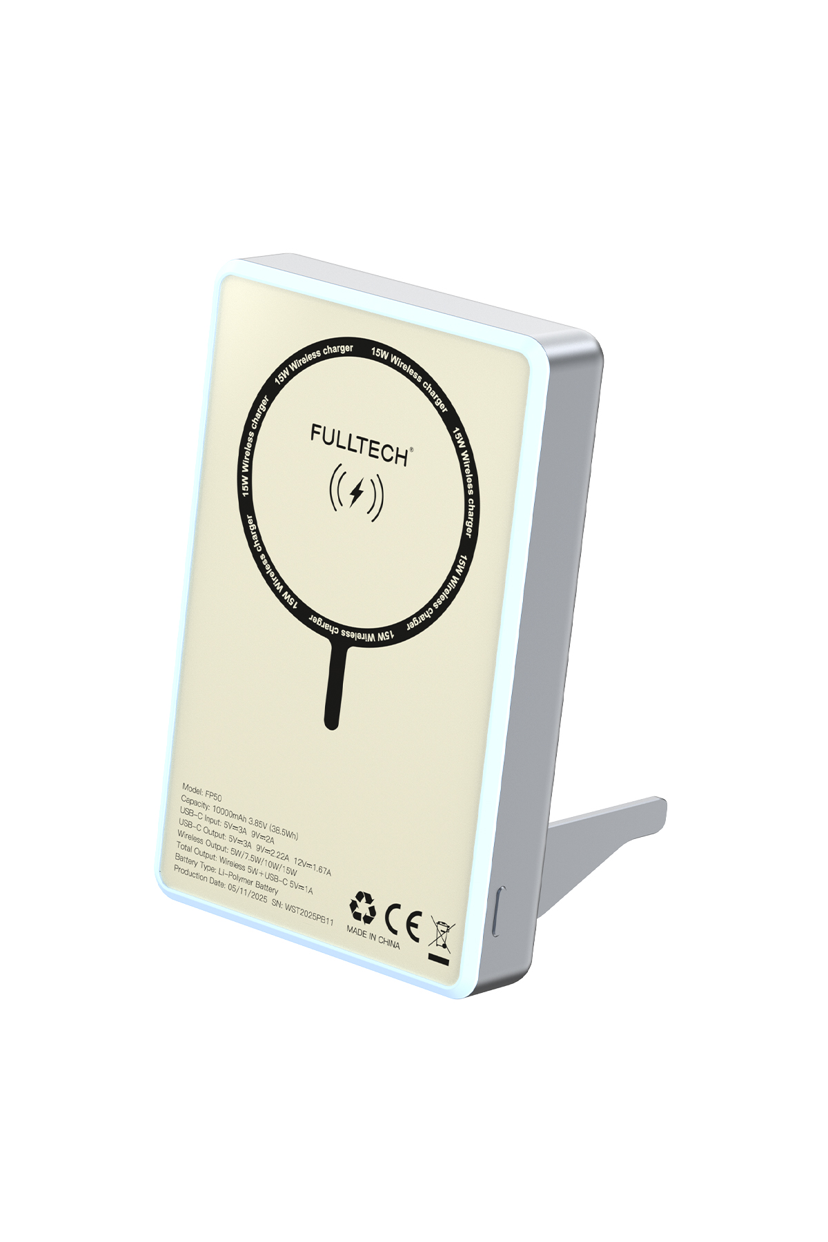 Fulltech FP50 MagSafe Wireless Powerbank Mavi 10000mAh 20W LCD Ekranlı Standlı Taşınabilir Şarj Cihazı