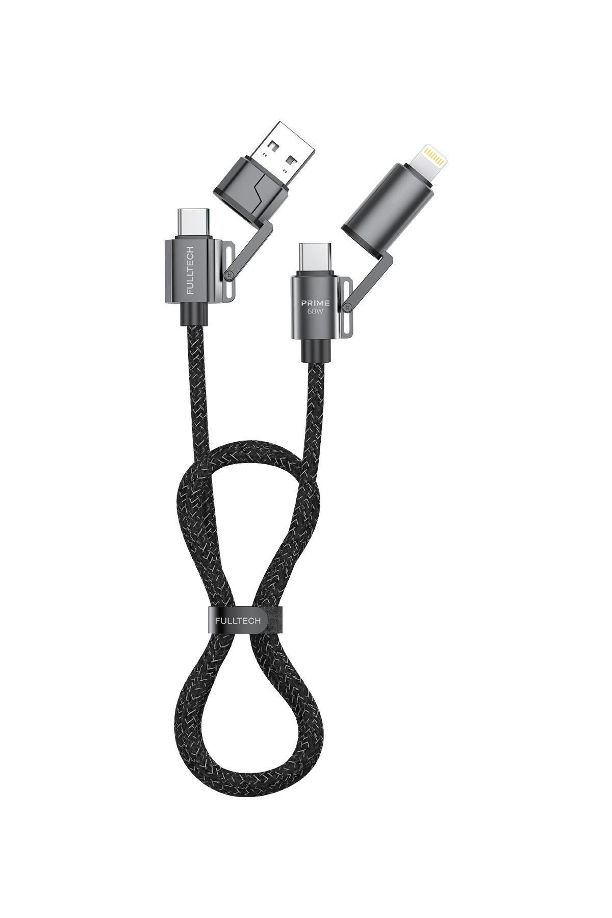 Fulltech FC154 4’ü 1 Arada Şarj Kablosu PD 100W Type-C & Lightning Hızlı Şarj Kablo (A+C to C+L, 1.2M Örgü Kablo)