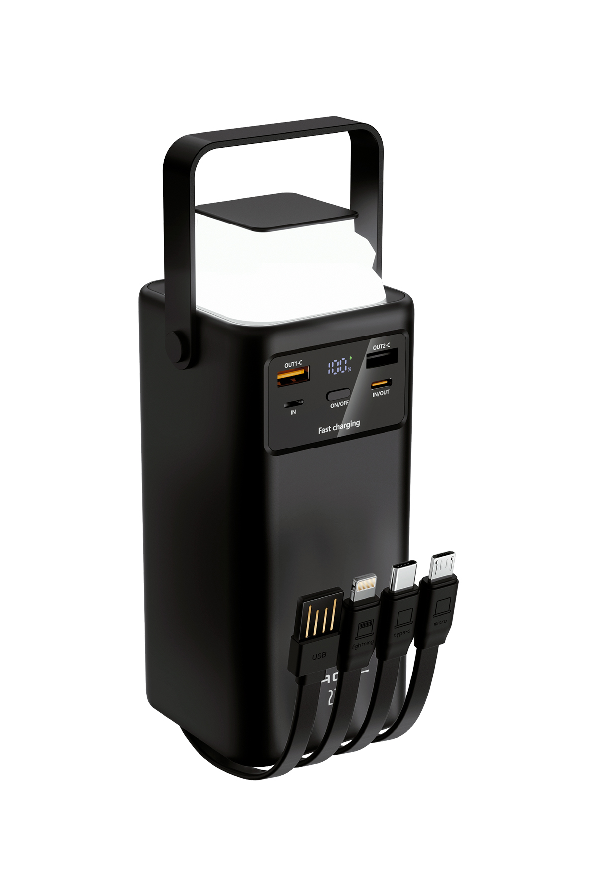 ACL PW-113 50000mAh 22.5W Hızlı Şarjlı Outdoor Powerbank Kamp Lambalı Dahili Kablolu Taşınabilir Şarj Cihazı