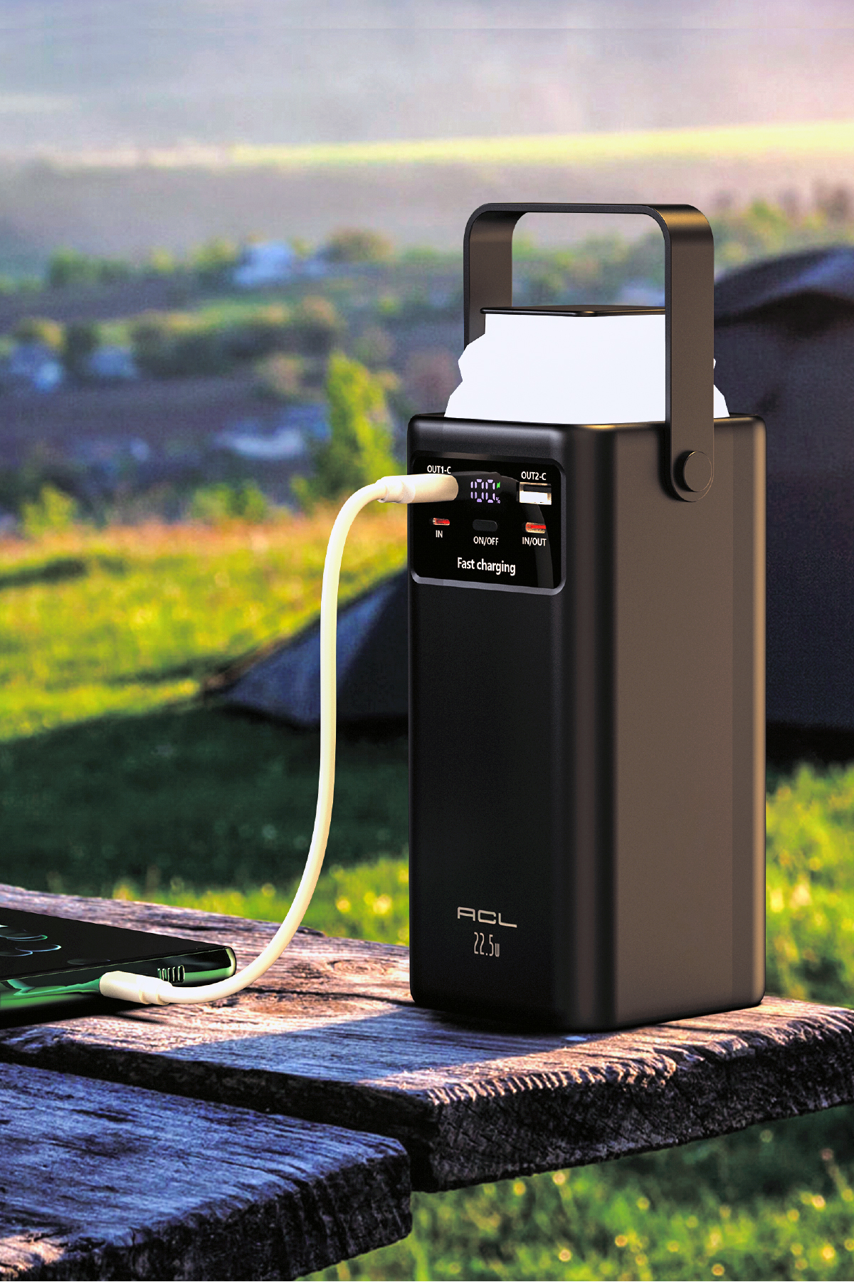 ACL PW-113 50000mAh 22.5W Hızlı Şarjlı Outdoor Powerbank Kamp Lambalı Dahili Kablolu Taşınabilir Şarj Cihazı