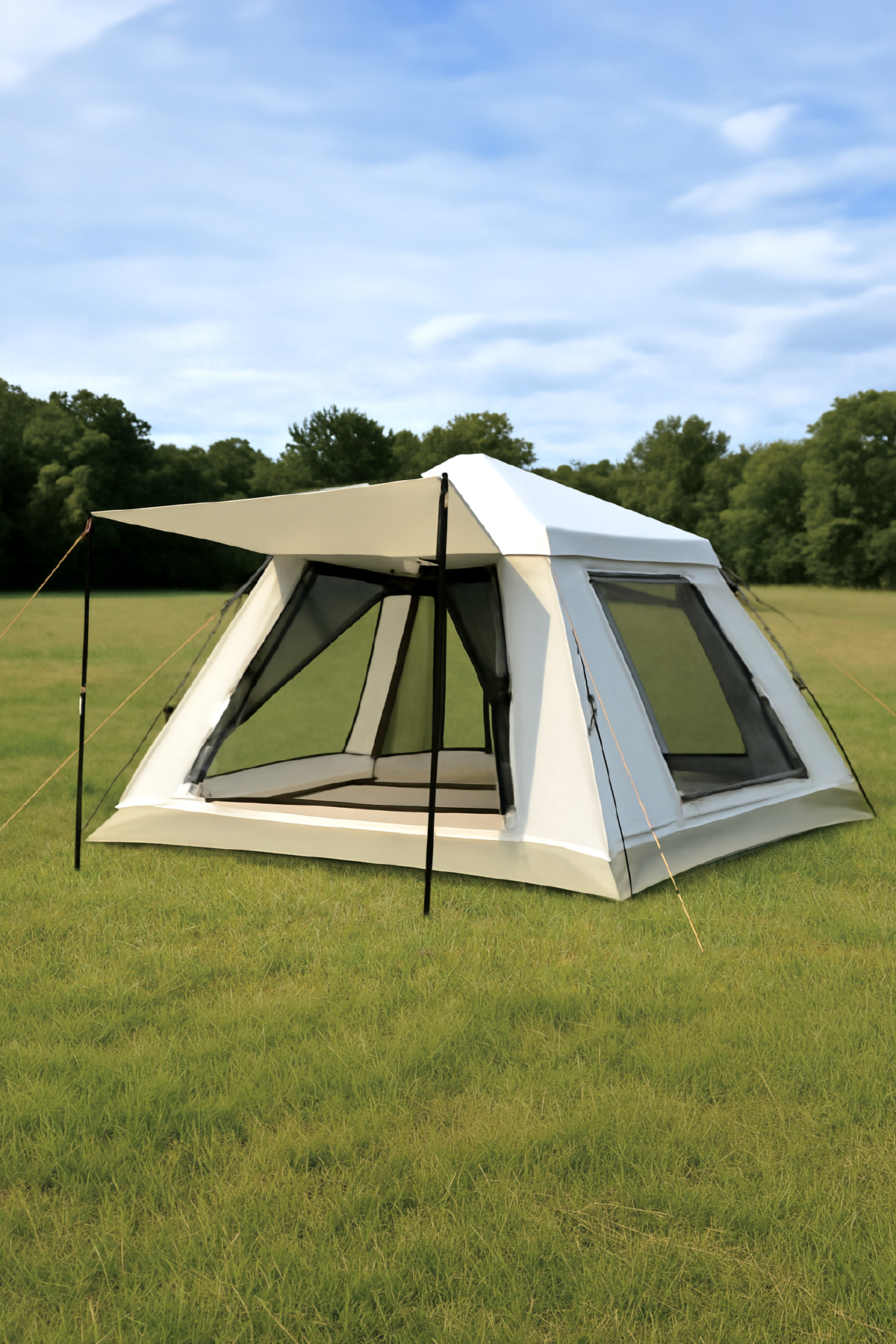 AUHMA Outdoor AC6636 6 Kişilik Otomatik Kamp Çadırı Krem 210x210x140 cm | Su Geçirmez Oxford Kumaş | Güneşlikli Hızlı Kurulum Kamp Çadırı