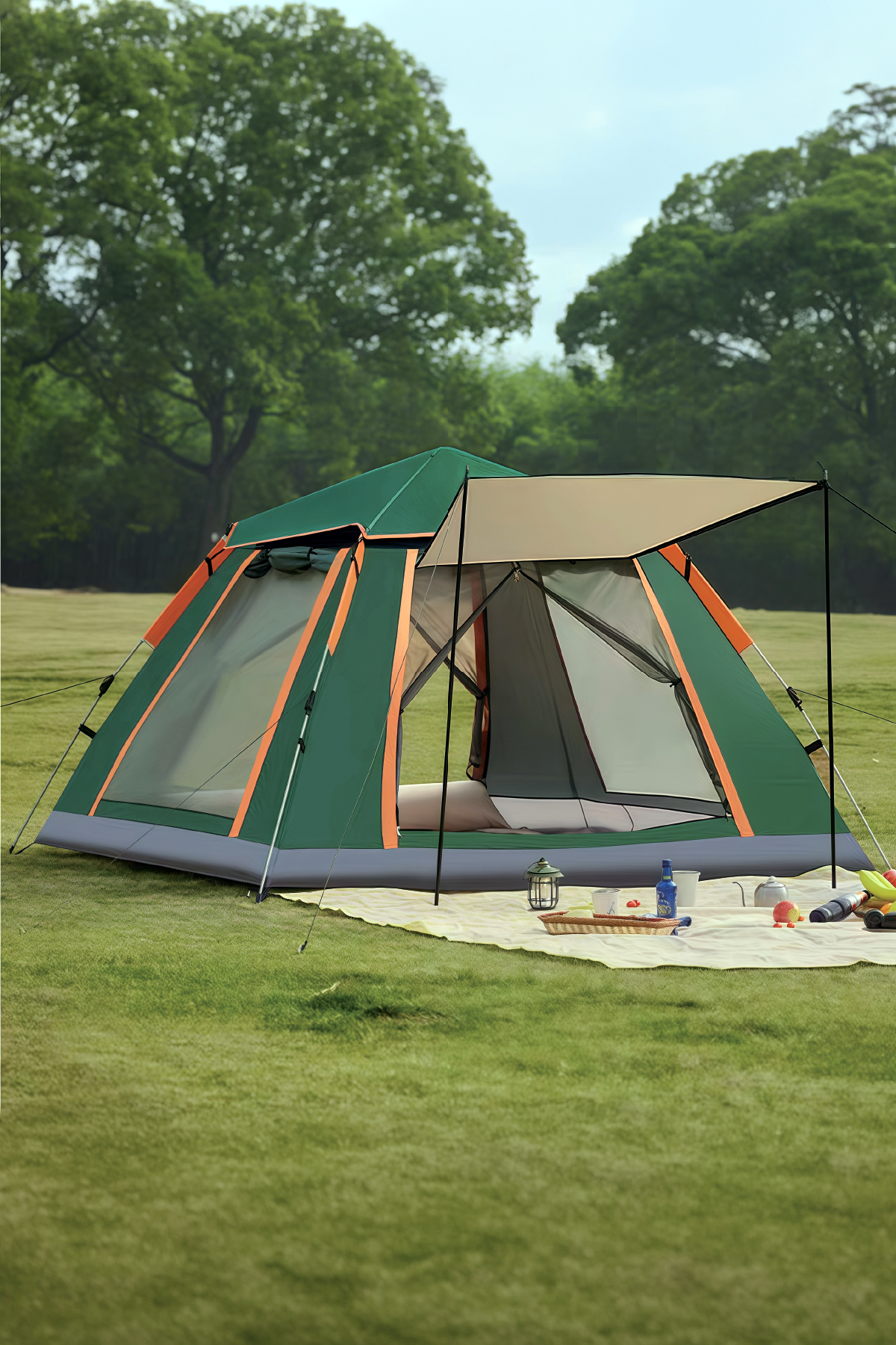 AUHMA Outdoor AC6636 6 Kişilik Otomatik Kamp Çadırı Yeşil 210x210x140 cm | Su Geçirmez Oxford Kumaş | Güneşlikli Hızlı Kurulum Kamp Çadırı